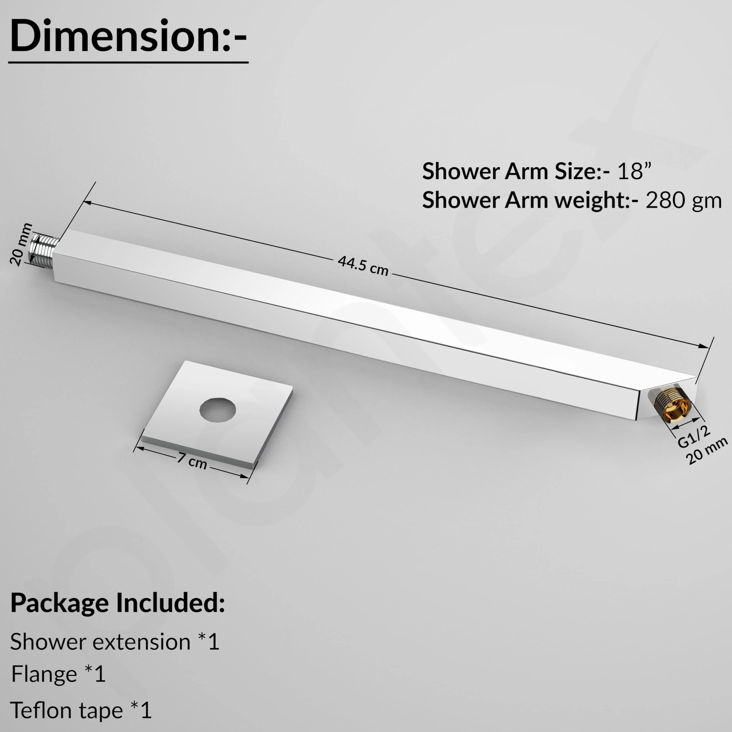18-Inch Shower Arm: Stainless Steel Wall-Mount Fitting | Chrome - Image 3