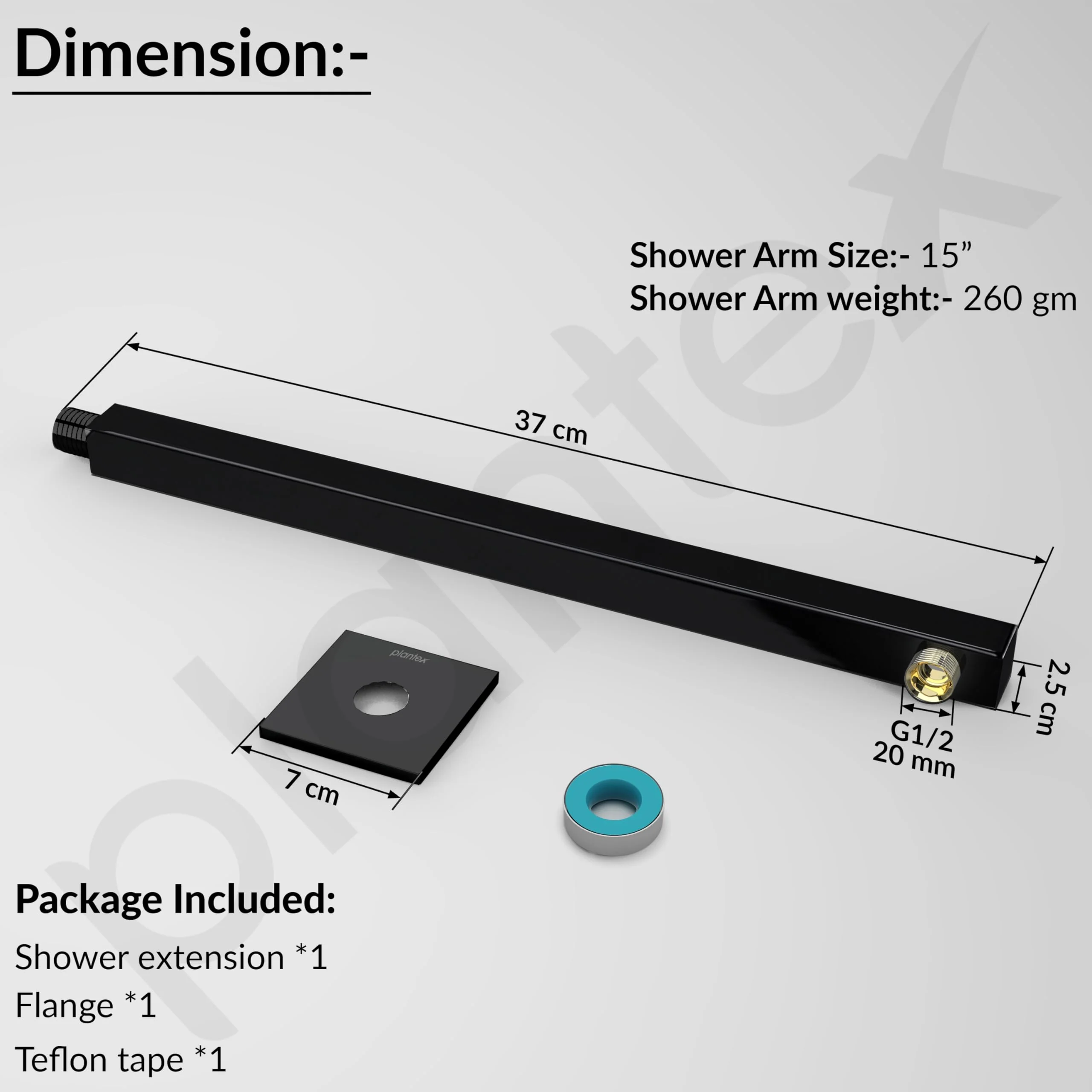 Plantex 14-Inch Shower Arm for Overhead Shower/Stainless Steel Shower Pipe/Wall Mount Bathroom Fitting with ½-Inch Thread - Pack of 1 (Black) - Image 3
