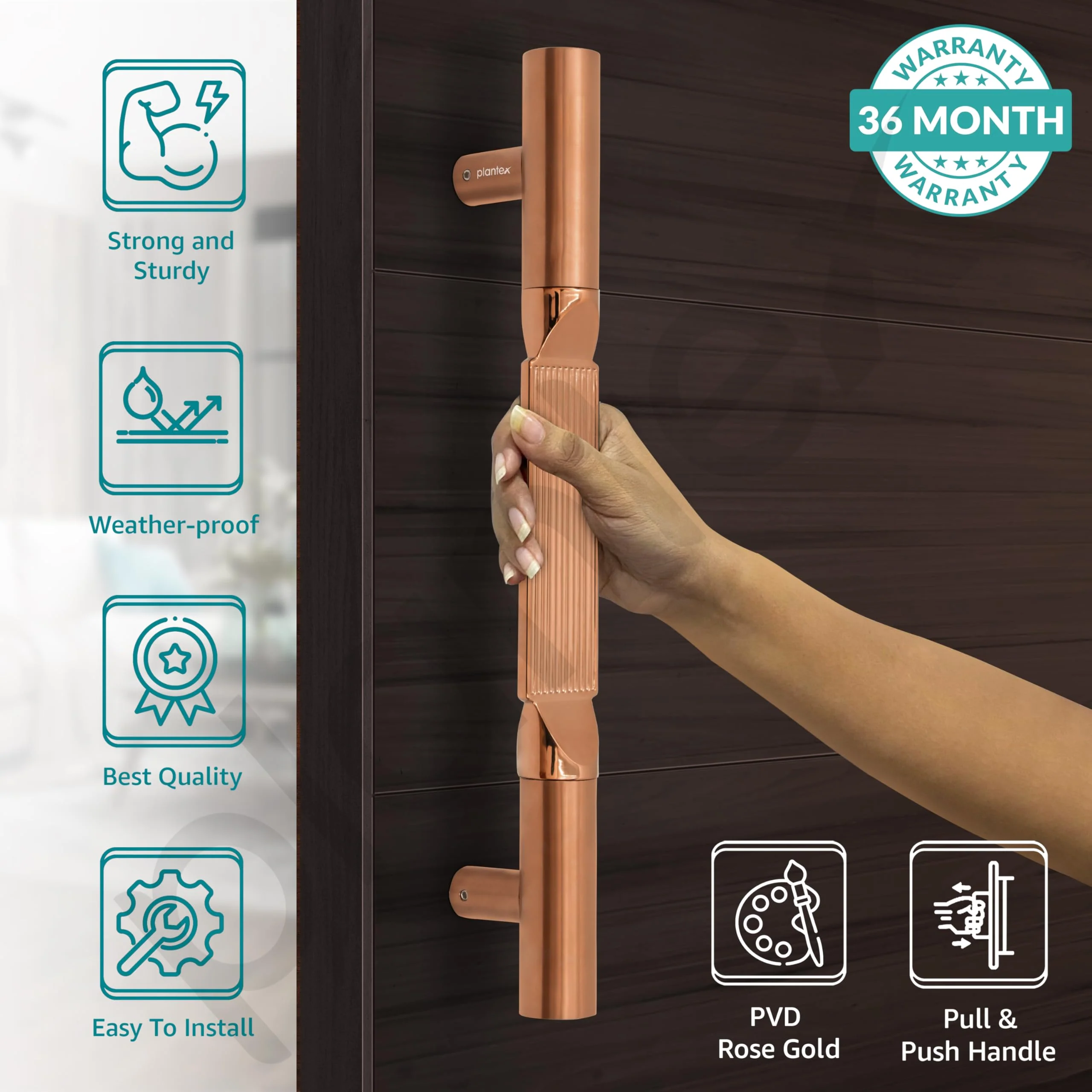 Plantex 15 Inch Main Door Handle for Wooden Doors, Pull-Push Handle, Accessories (Pack of 1, Rose Gold) 3 Years Warranty - Image 2