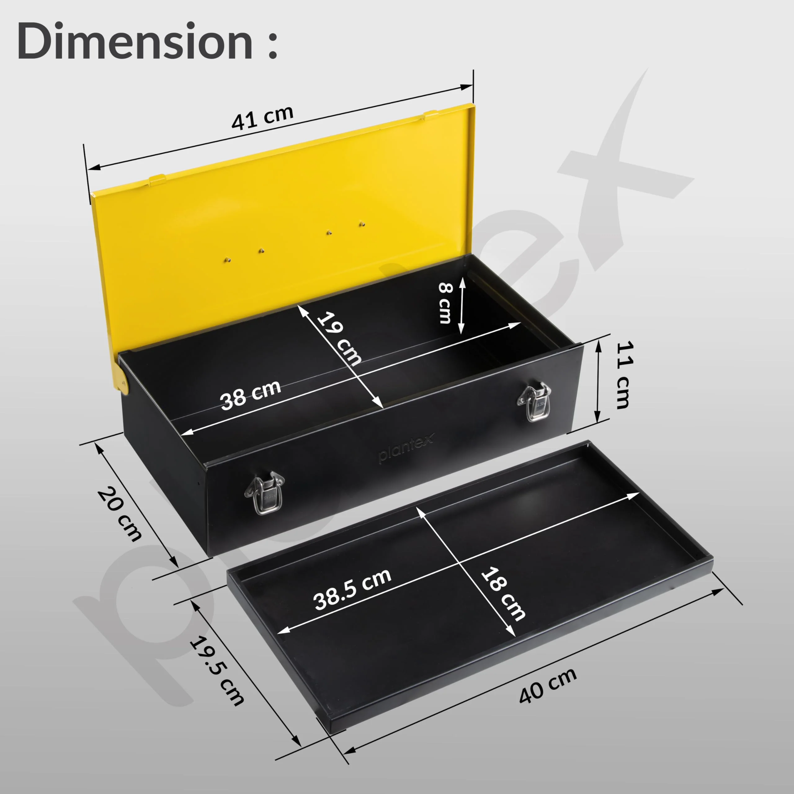 Plantex 16-inch Metal Tool Box/Tool Box for Home/Storage Box With Clear Top Lid & Removable Tray Compartment For Easy & Convenient Storage/Multi-Purpose Compact Tools Box (Yellow & Black) - Image 5