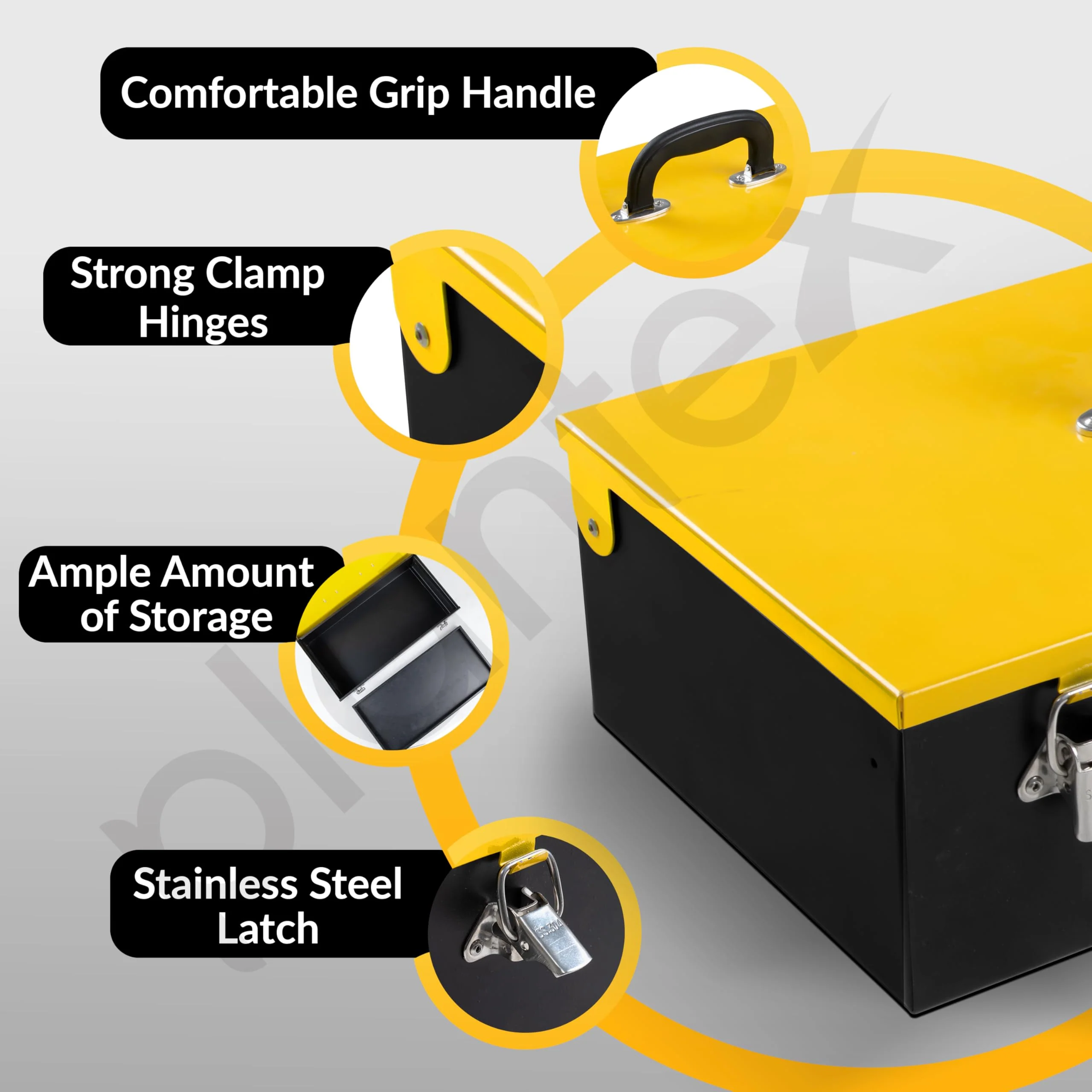Plantex 16-inch Metal Tool Box/Tool Box for Home/Storage Box With Clear Top Lid & Removable Tray Compartment For Easy & Convenient Storage/Multi-Purpose Compact Tools Box (Yellow & Black) - Image 6