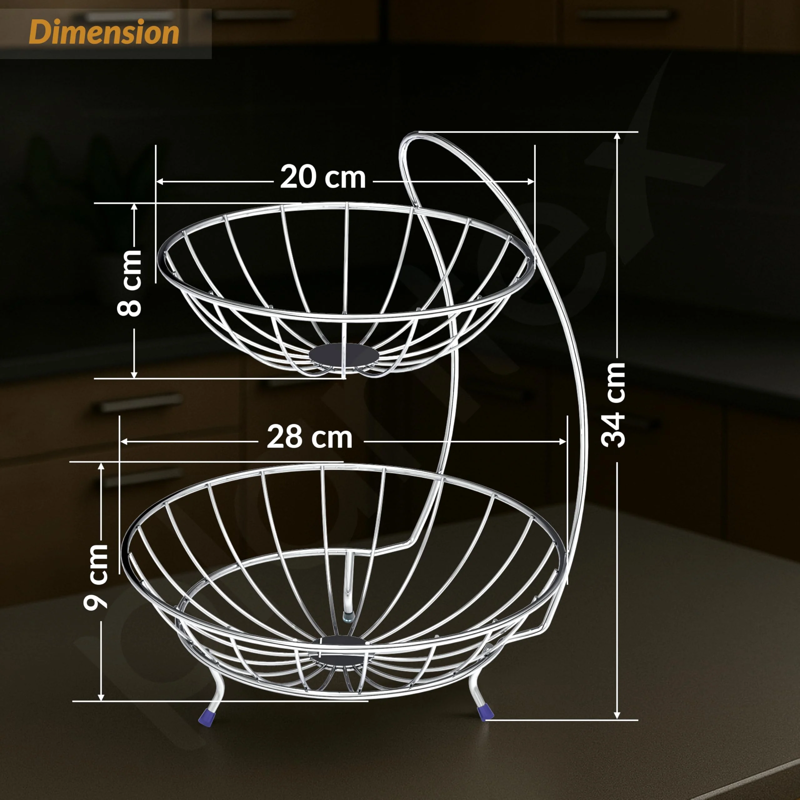 Plantex 2-Tier Fruit bowl for Dining Table/Stainless Steel Fruit Storage Basket For Dining Table/Vegetable Stand for Kitchen(Chrome Finish) - Image 4