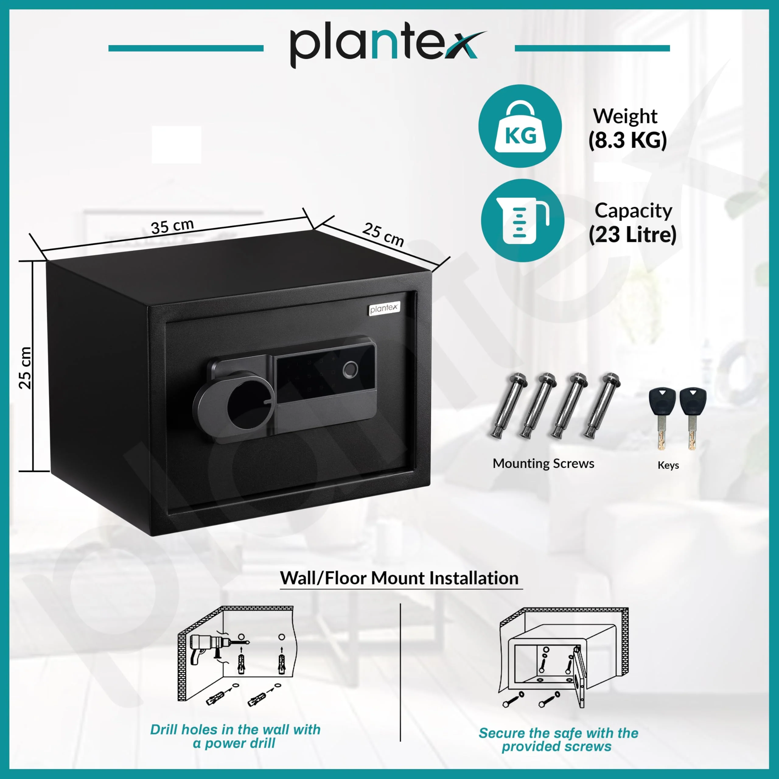 Plantex 23 Litre Digital Safe Locker for Home/Safe Locker Box with Touchscreen Panel/User Dual Code Access with Emergency Key Locks/Locker for Home Jewellery/2 Years Warranty By Plantex (Black) - Image 3