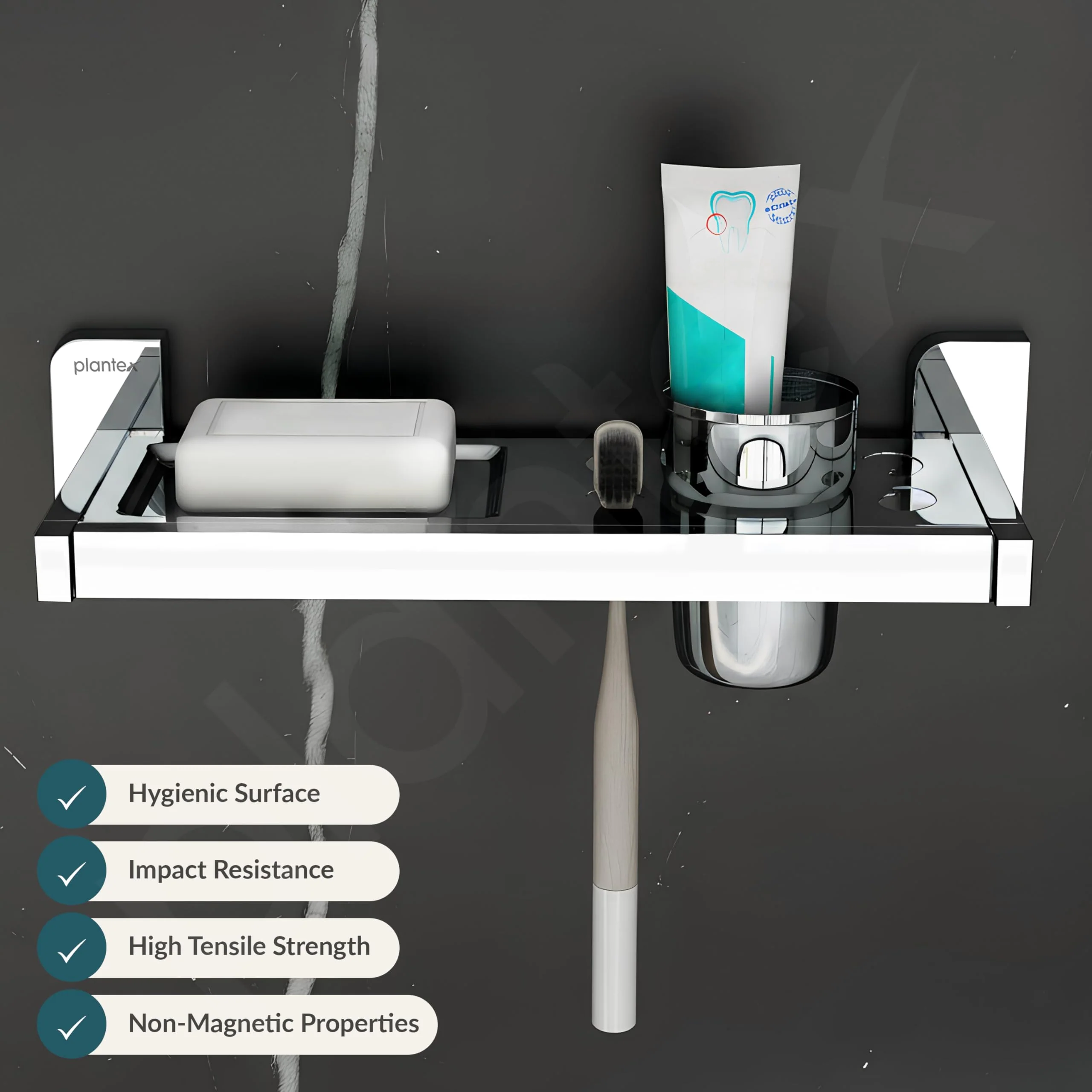 Plantex 2in1 Soap Dish with Tumbler Holder for Bathroom/304 Grade Stainless Steel Toothbrush Holder with Soap Case/Bathroom Accessories - (1914, Chrome) - Image 2