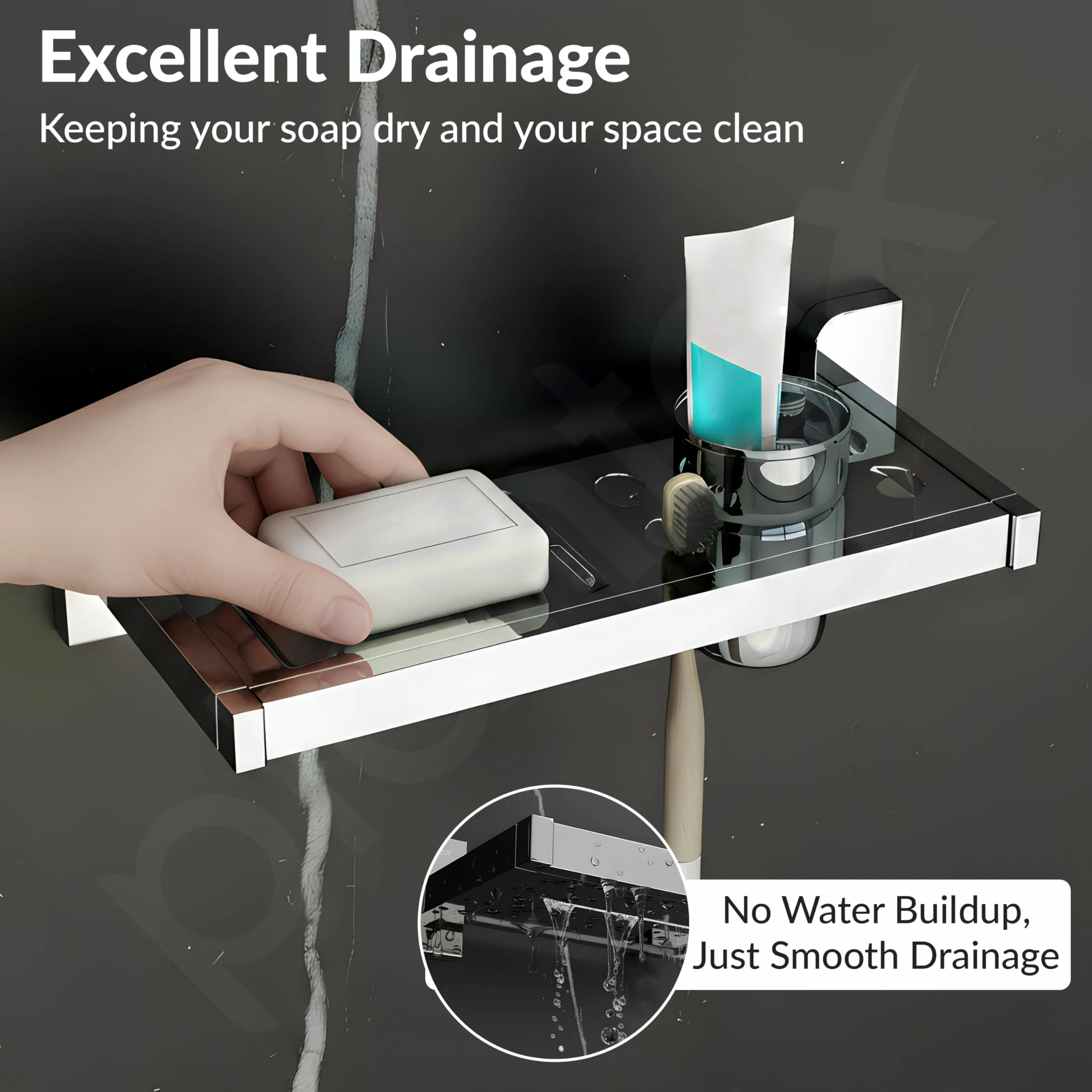 Plantex 2in1 Soap Dish with Tumbler Holder for Bathroom/304 Grade Stainless Steel Toothbrush Holder with Soap Case/Bathroom Accessories - (1914, Chrome) - Image 6
