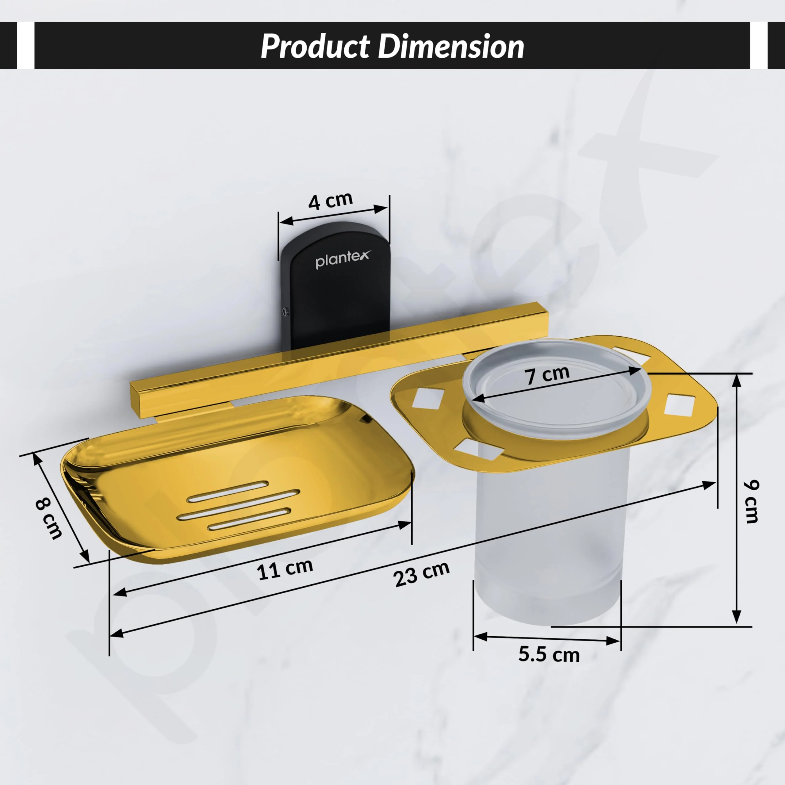 Plantex 304 Grade Stainless Steel 2 in1 Soap Dish with Tumbler Holder/Soap Stand/Tooth Brush Holder for Bathroom/Bathroom Accessories - Parv (Gold & Black) - Image 5