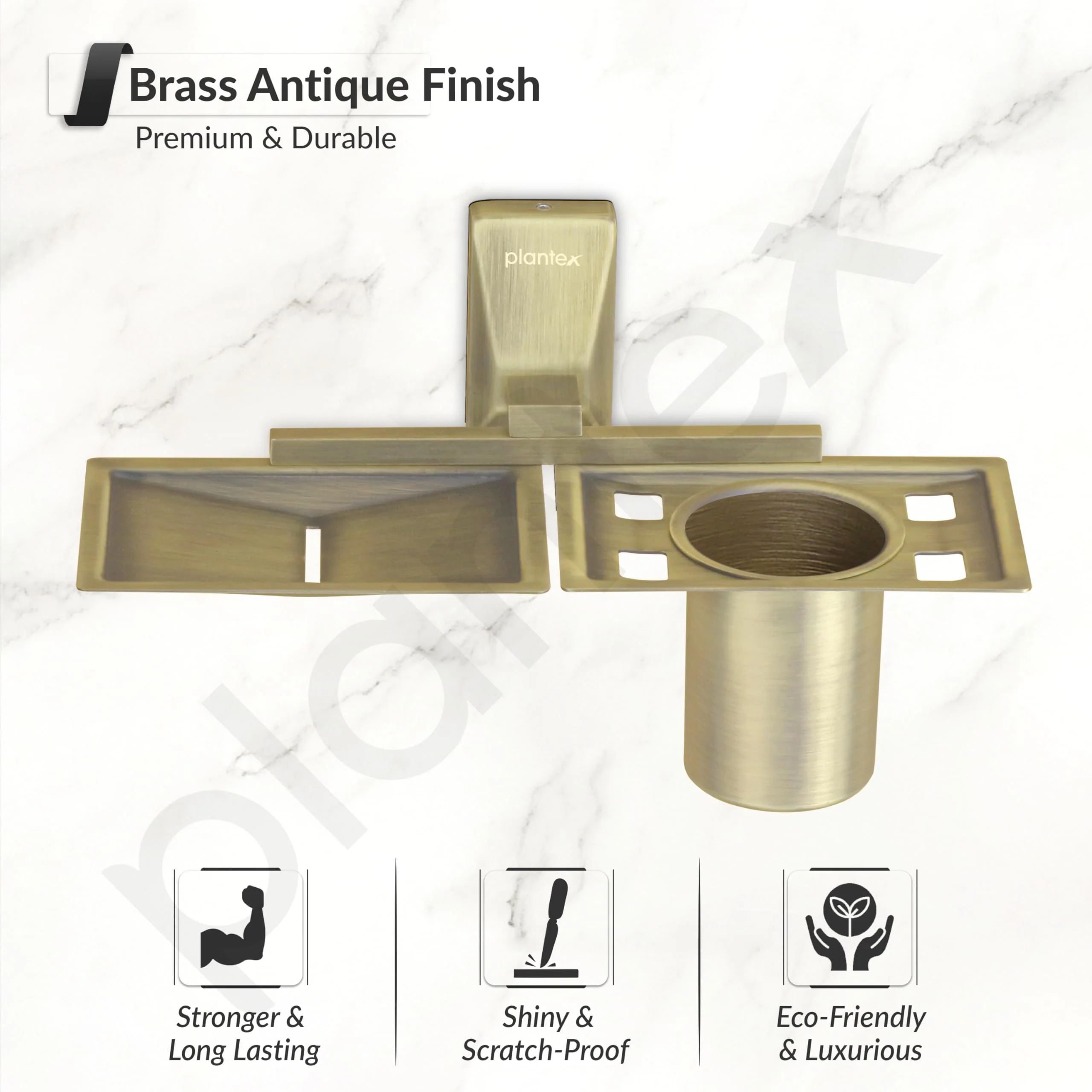 Plantex 304 Grade Stainless Steel 2 in1 Soap Dish with Tumbler Holder/Soap Stand/Tooth Brush Holder for Bathroom - Crystal (Brass Antique) - Image 3