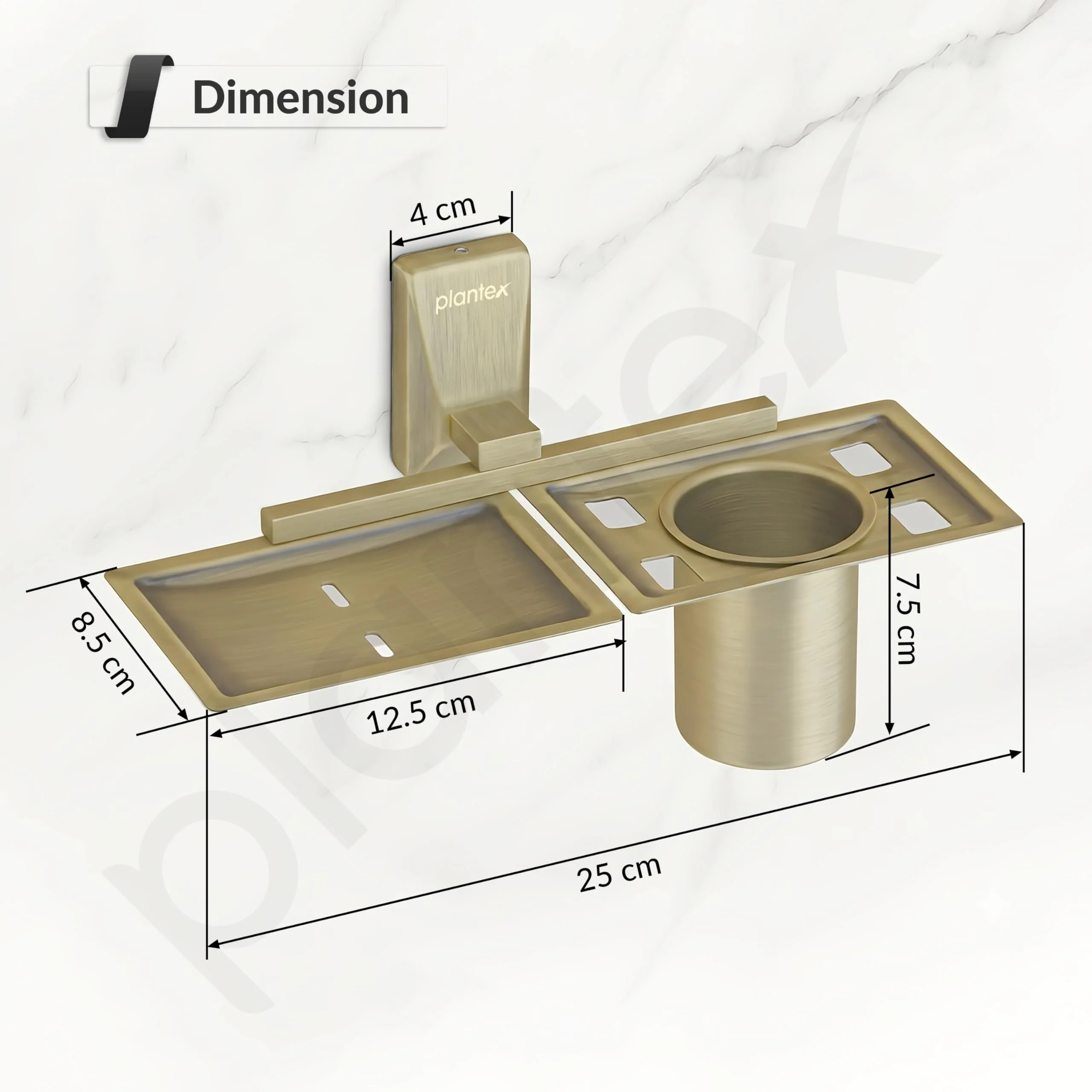 Plantex 304 Grade Stainless Steel 2 in1 Soap Dish with Tumbler Holder/Soap Stand/Tooth Brush Holder for Bathroom - Crystal (Brass Antique) - Image 4