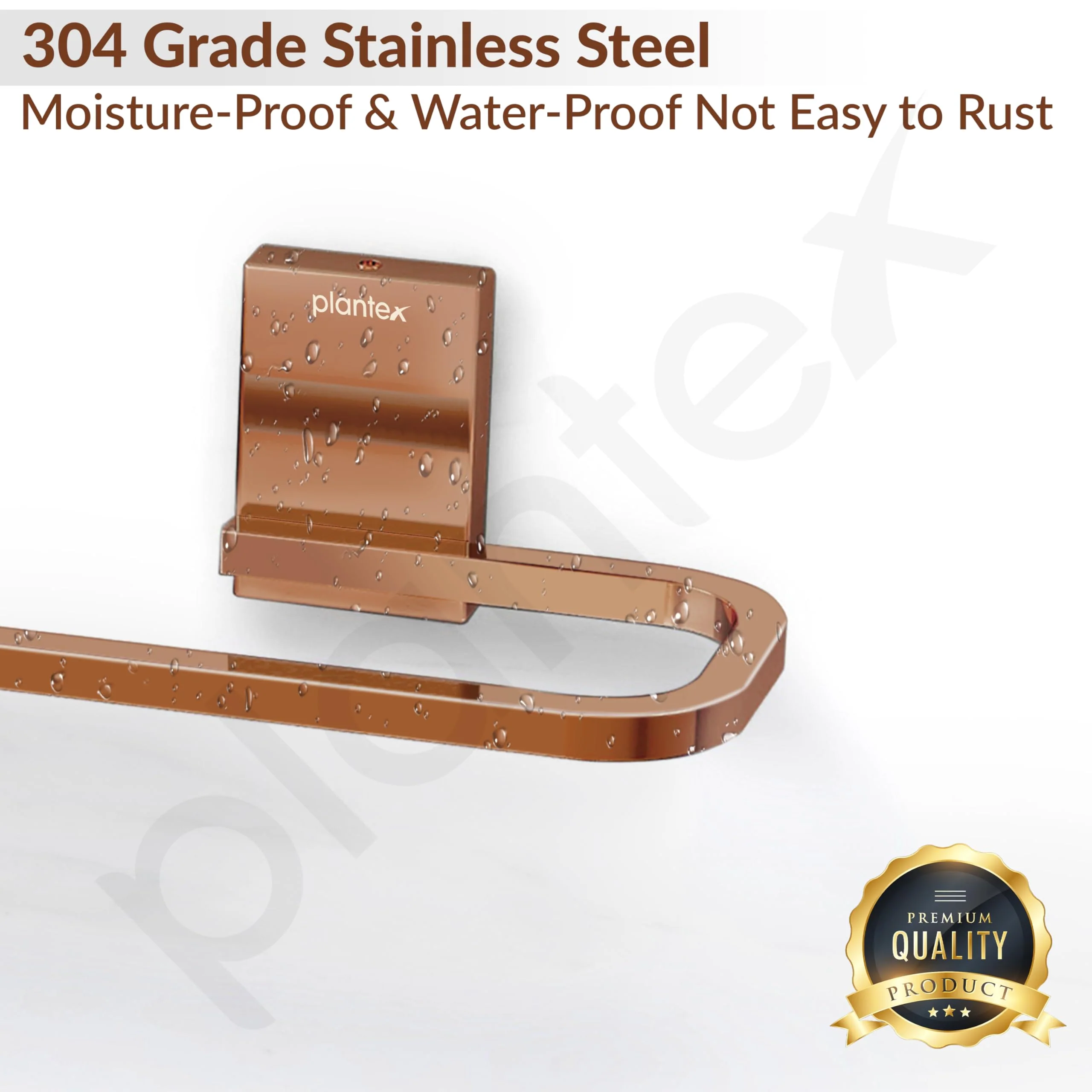 Plantex 304 Grade Stainless Steel 24 inch Single Towel Rod for Bathroom/Hand Towel Holder/Towel Hanger/Bathroom Accessories, Crystal (PVD Rose Gold) - Image 3
