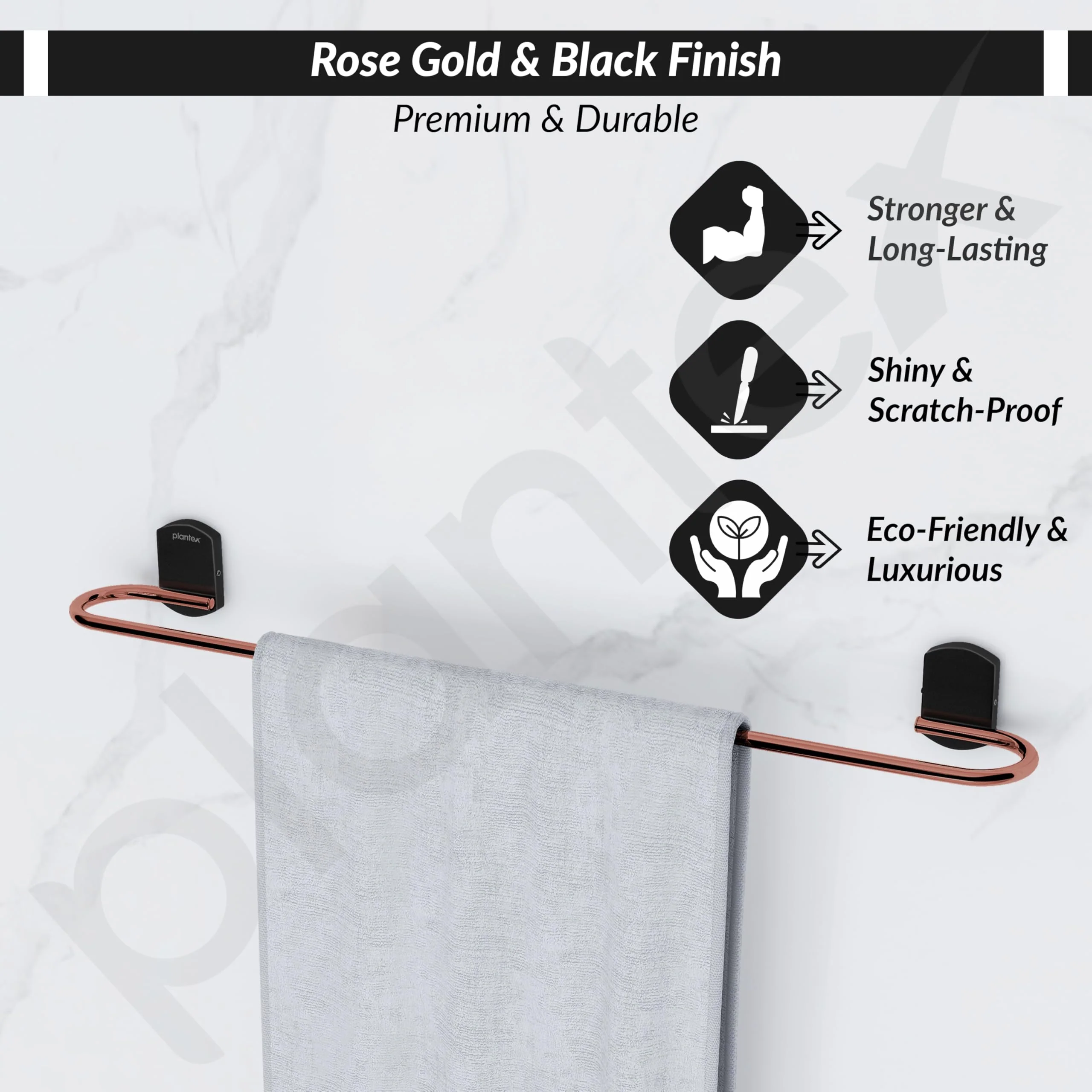 Plantex 304 Grade Stainless Steel 24 inch Single Towel Rod/Towel Bar/Towel Hanger for Bathroom/Bathroom Accessories - Pack of 1 (Parv-Rose Gold & Black) - Image 3