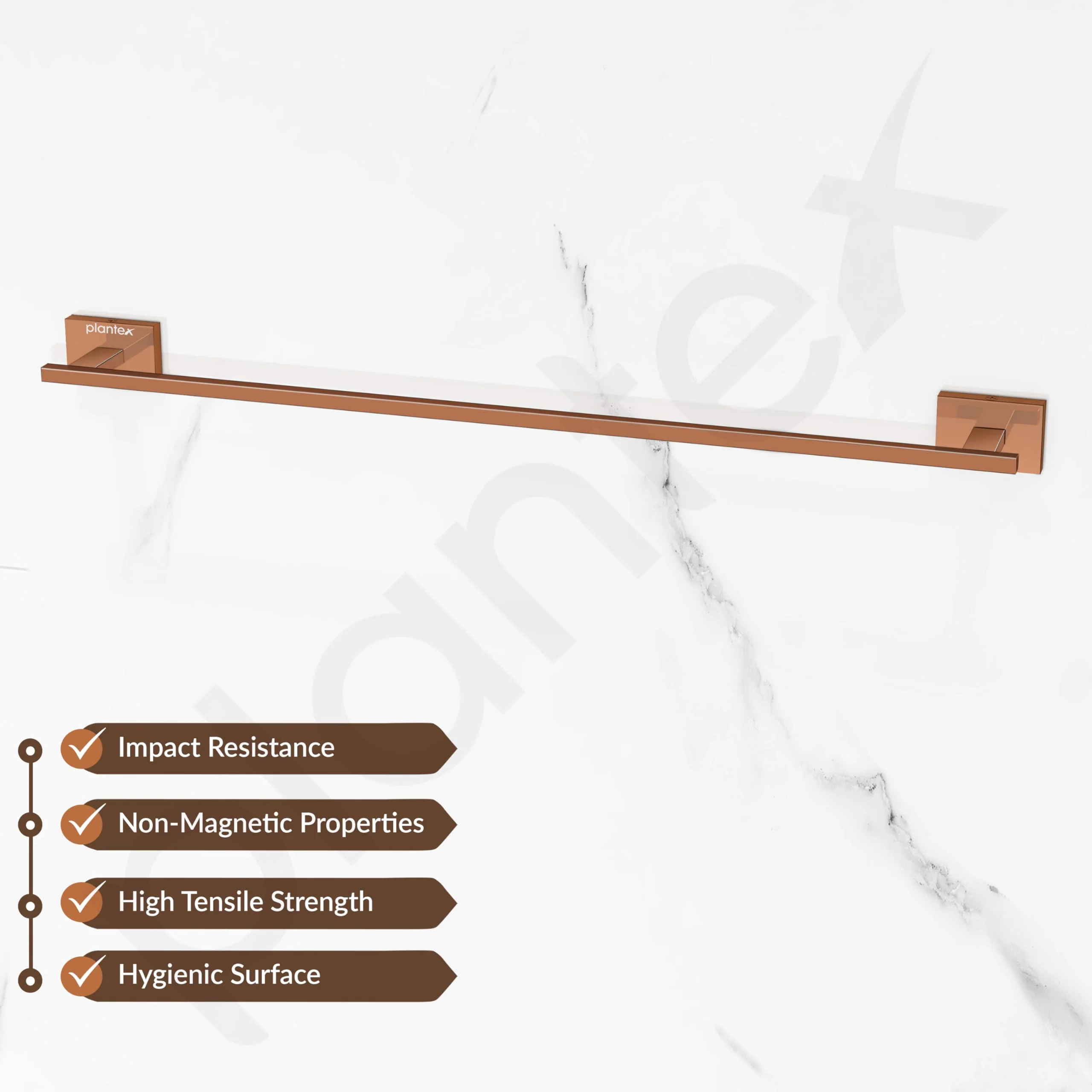 Plantex 304 Grade Stainless Steel 24 inch Single Towel Rod/Towel Holder/Towel Rack for Bathroom/Towel Bar/Hanger/Stand/Bathroom Accessories - Benz (Rose Gold) - Image 2