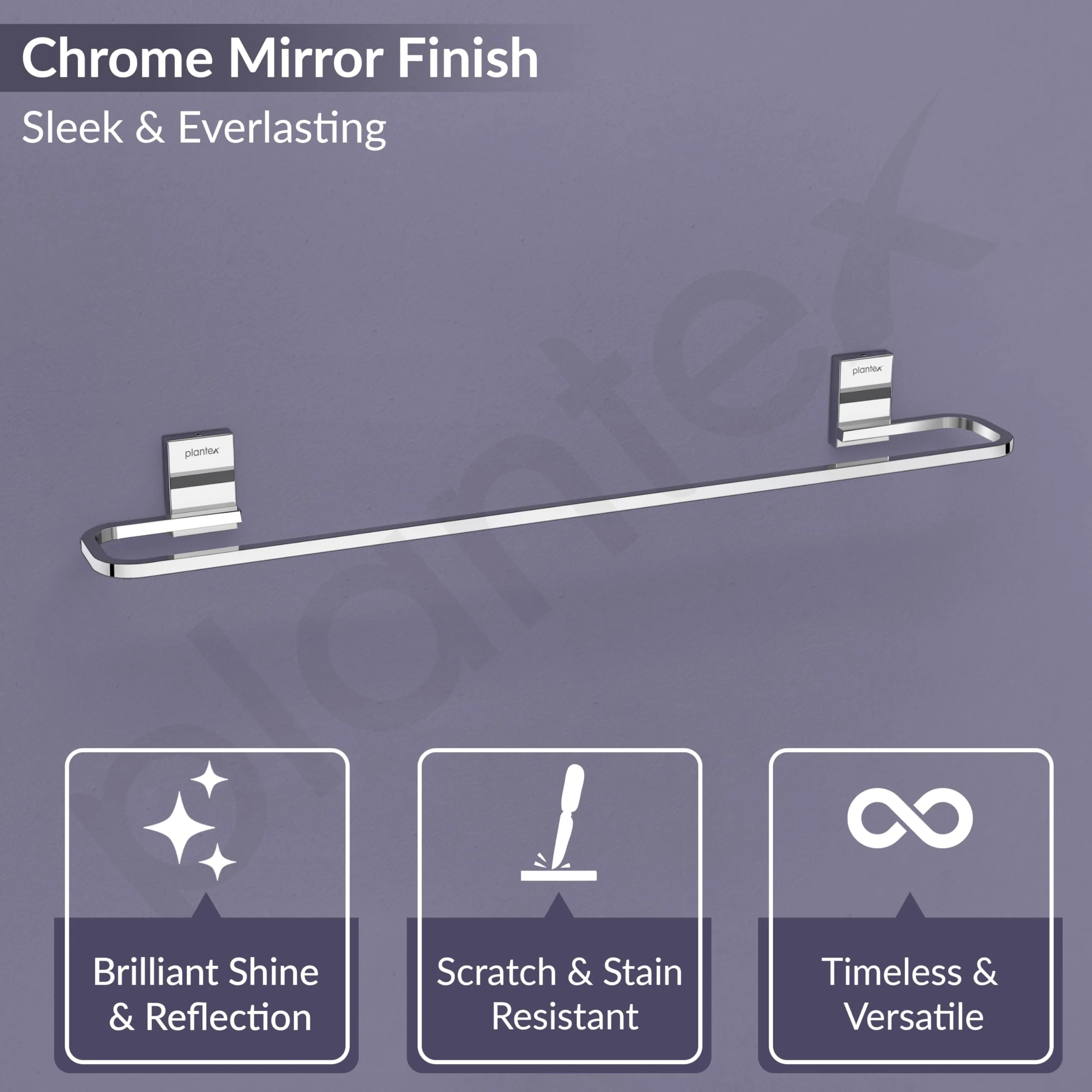 Plantex 304 Grade Stainless Steel 24 inch Towel Hanger for Bathroom/Hand Towel Holder/Single Towel Rod/Bathroom Accessories, Crystal (Chrome) - Image 5