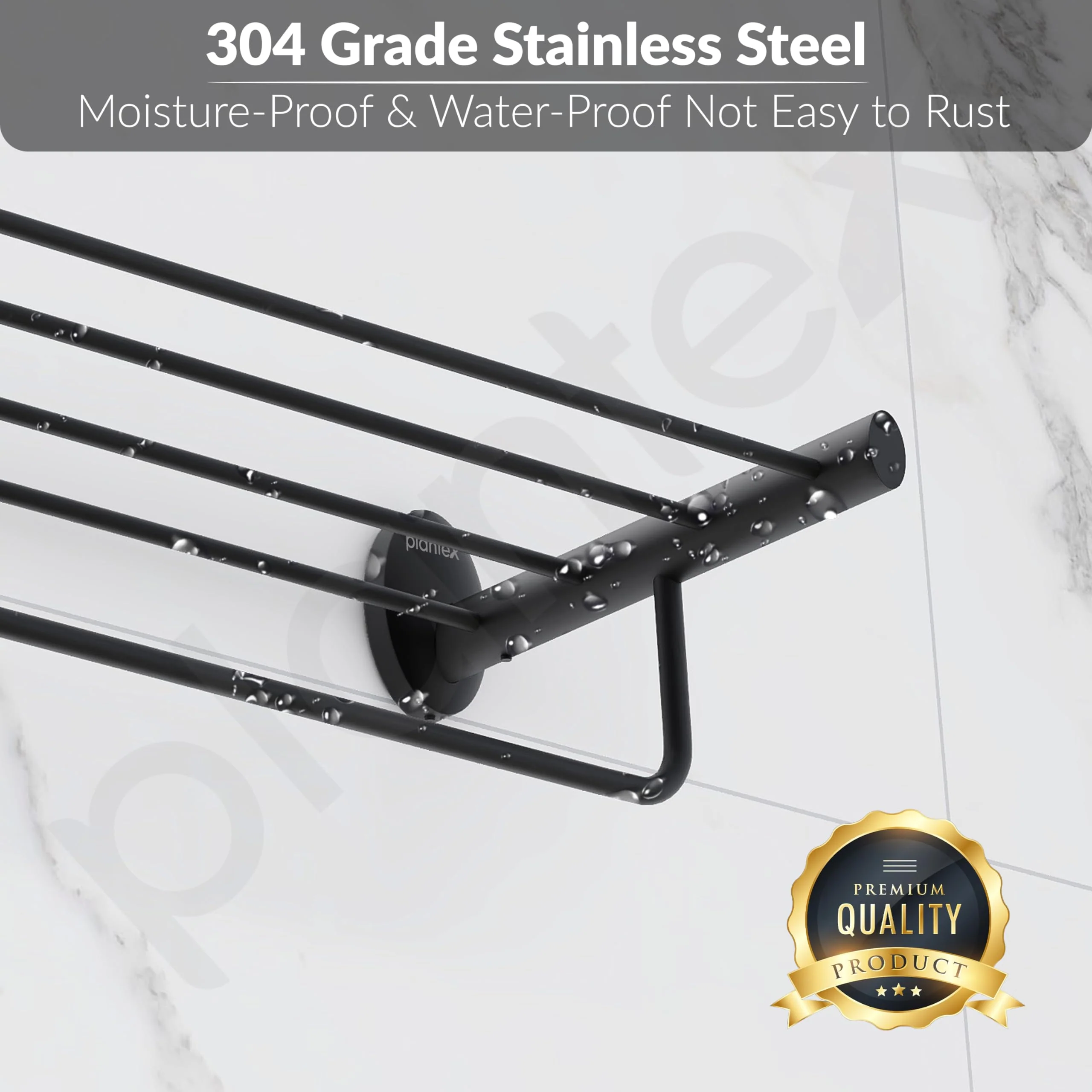 Plantex 304 Grade Stainless Steel 24-Inch Towel Rack for Bathroom/Towel Rod/Towel Hanger Stand/Bathroom Accessories - Oreva (Black) - Image 3
