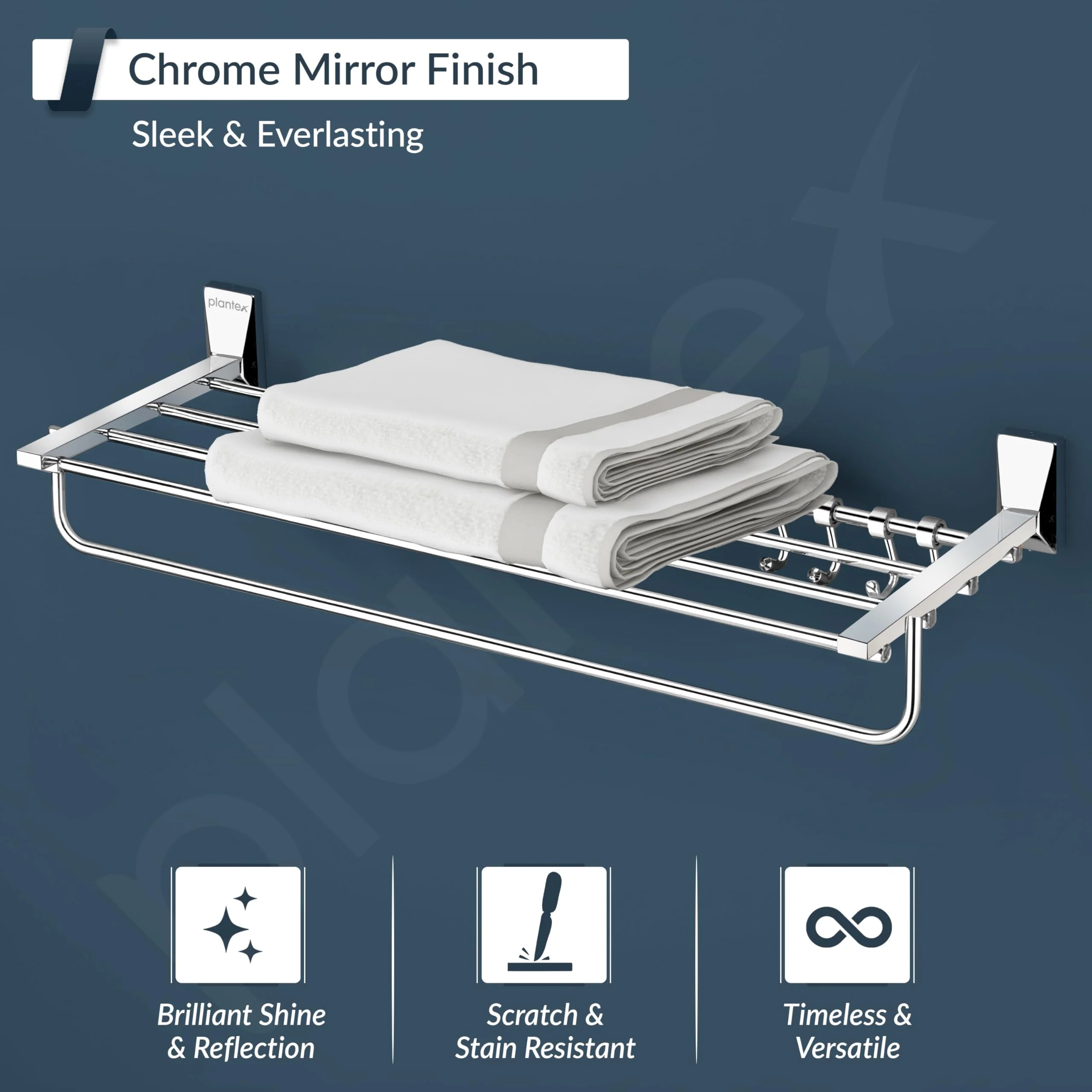 Plantex 304 Grade Stainless Steel 24 inch Towel Rack/Rod for Bathroom/Towel Bar/Towel Hanger/Towel Storage for Bathroom - Crystal (Chrome) - Image 5