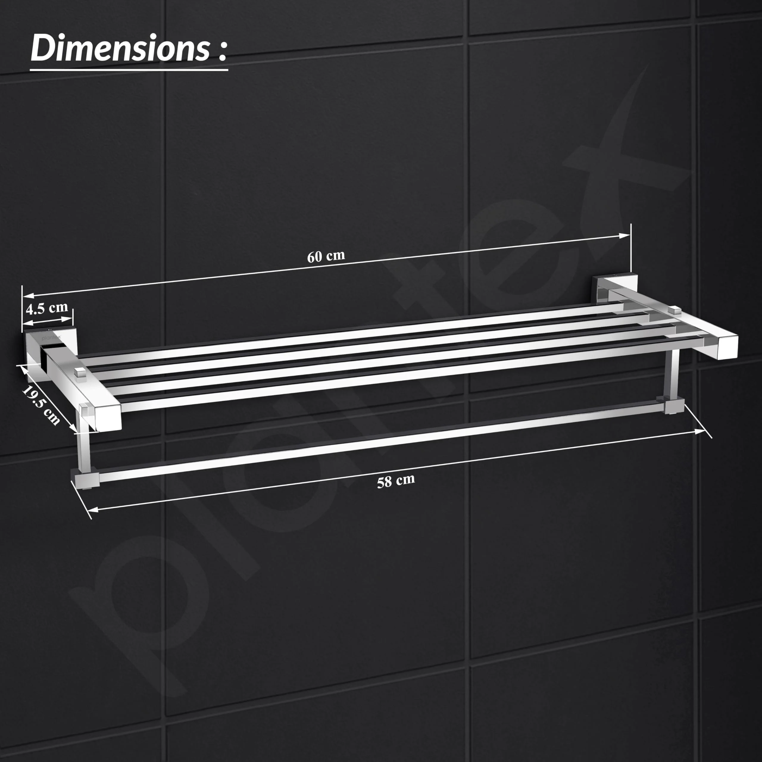 Plantex 304 Grade Stainless Steel 24 inch Towel Rack/Towel Hanger for Bathroom/Towel Rod/Towel Bar/Bathroom Accessories - Splash (Chrome) - Image 3