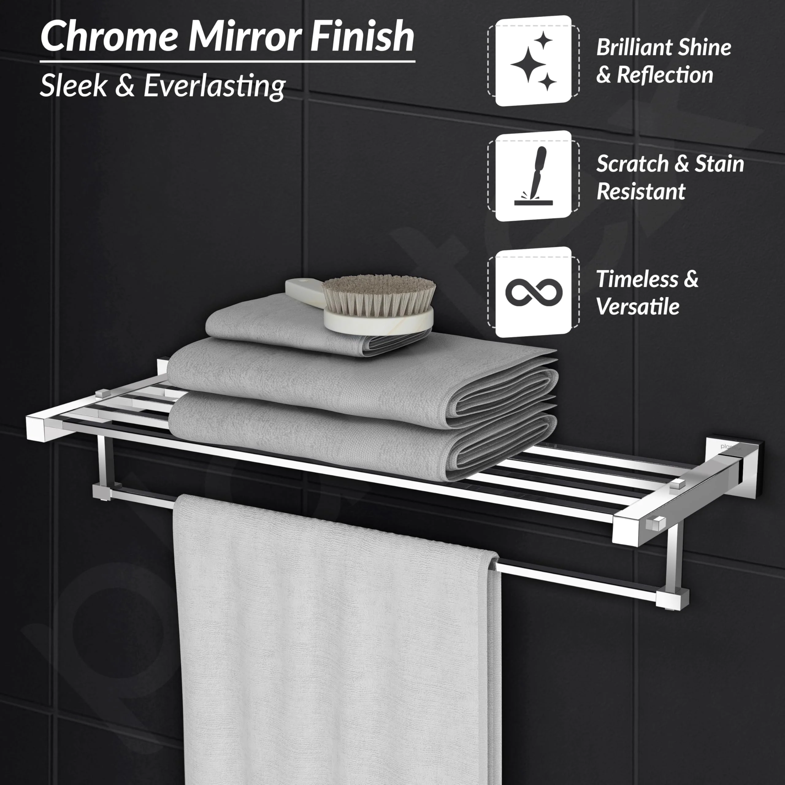 Plantex 304 Grade Stainless Steel 24 inch Towel Rack/Towel Hanger for Bathroom/Towel Rod/Towel Bar/Bathroom Accessories - Splash (Chrome) - Image 5