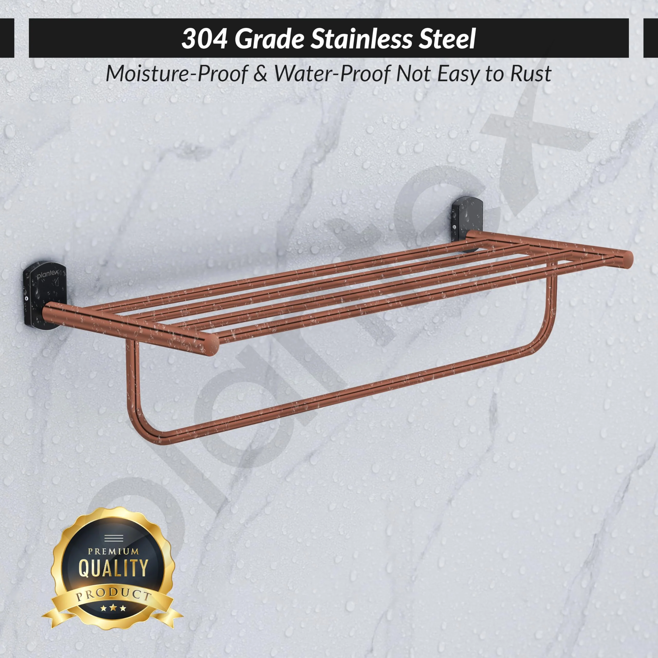 Plantex 304 Grade Stainless Steel 24 inch Towel Rack/Towel Rod for Bathroom/Napkin Hanger for Bathroom - Parv (Rose Gold & Black) - Image 4