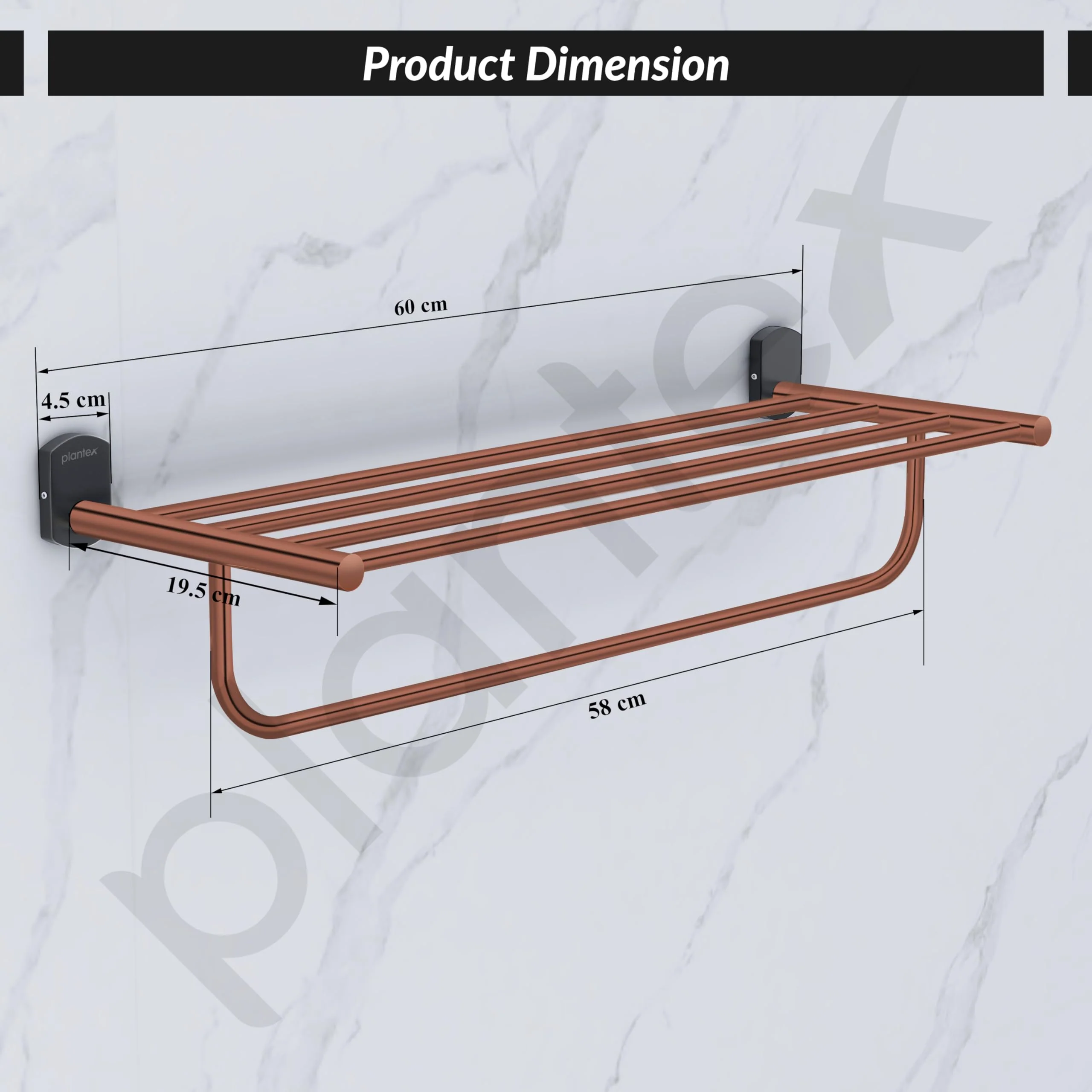 Plantex 304 Grade Stainless Steel 24 inch Towel Rack/Towel Rod for Bathroom/Napkin Hanger for Bathroom - Parv (Rose Gold & Black) - Image 5