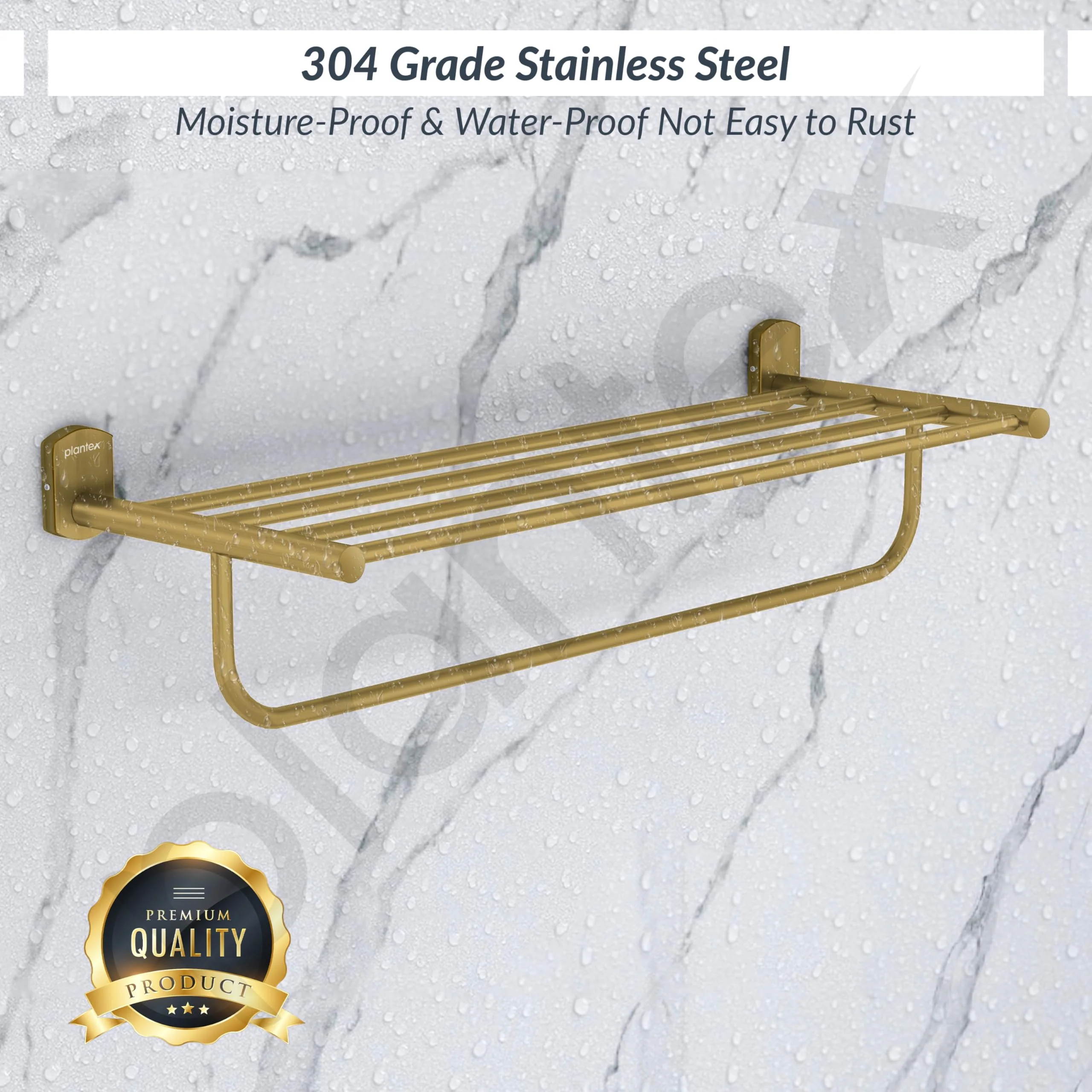 Plantex 304 Grade Stainless Steel 24 inch Towel Rack/Towel Stand/Towel Bar/Towel Hanger for Bathroom/Bathroom Accessories - Parv (Brass Antique) - Image 4