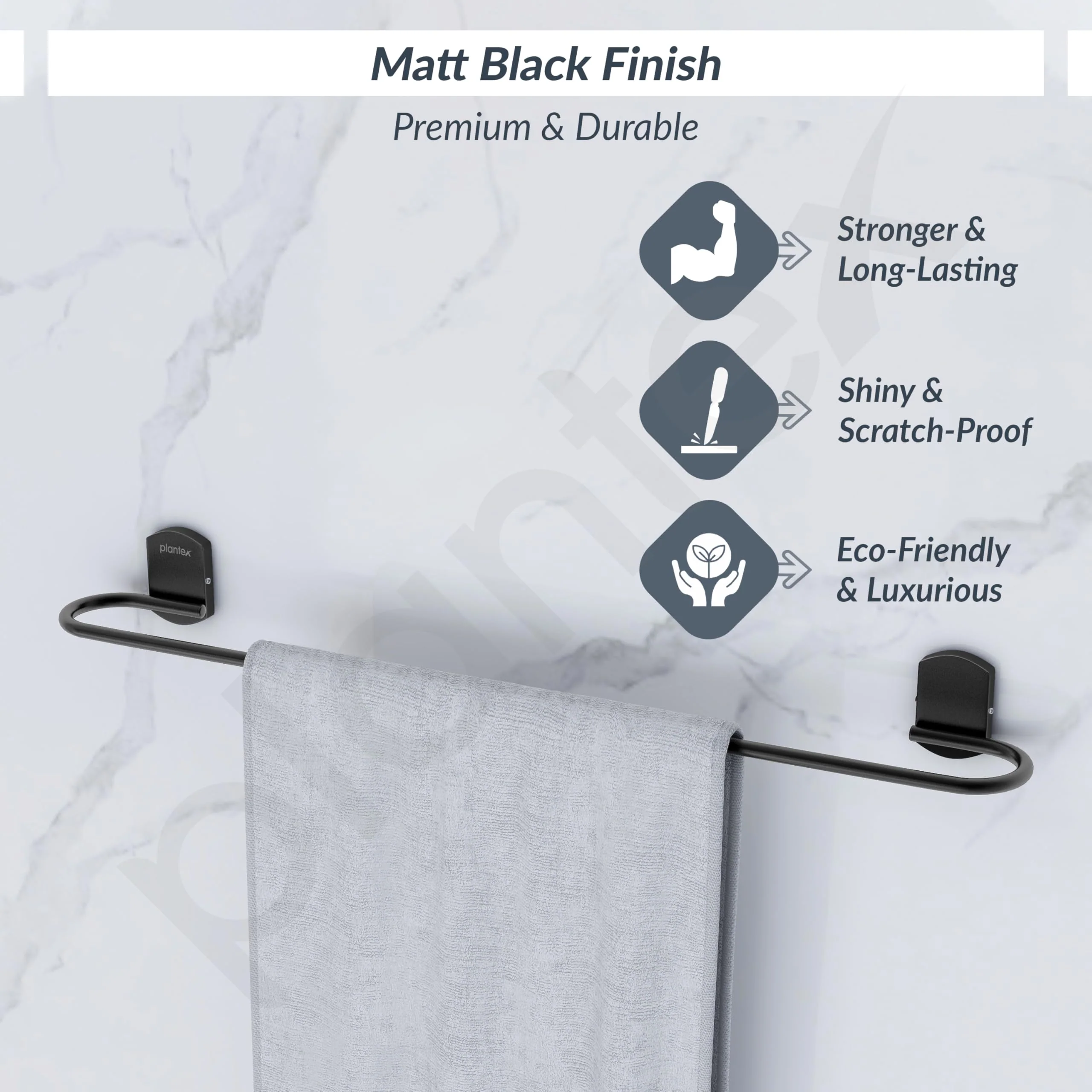 Plantex 304 Grade Stainless Steel 24 inch Towel Rod/Towel Bar/Towel Hanger for Bathroom/Bathroom Accessories - Pack of 1 (Parv-Black) - Image 3