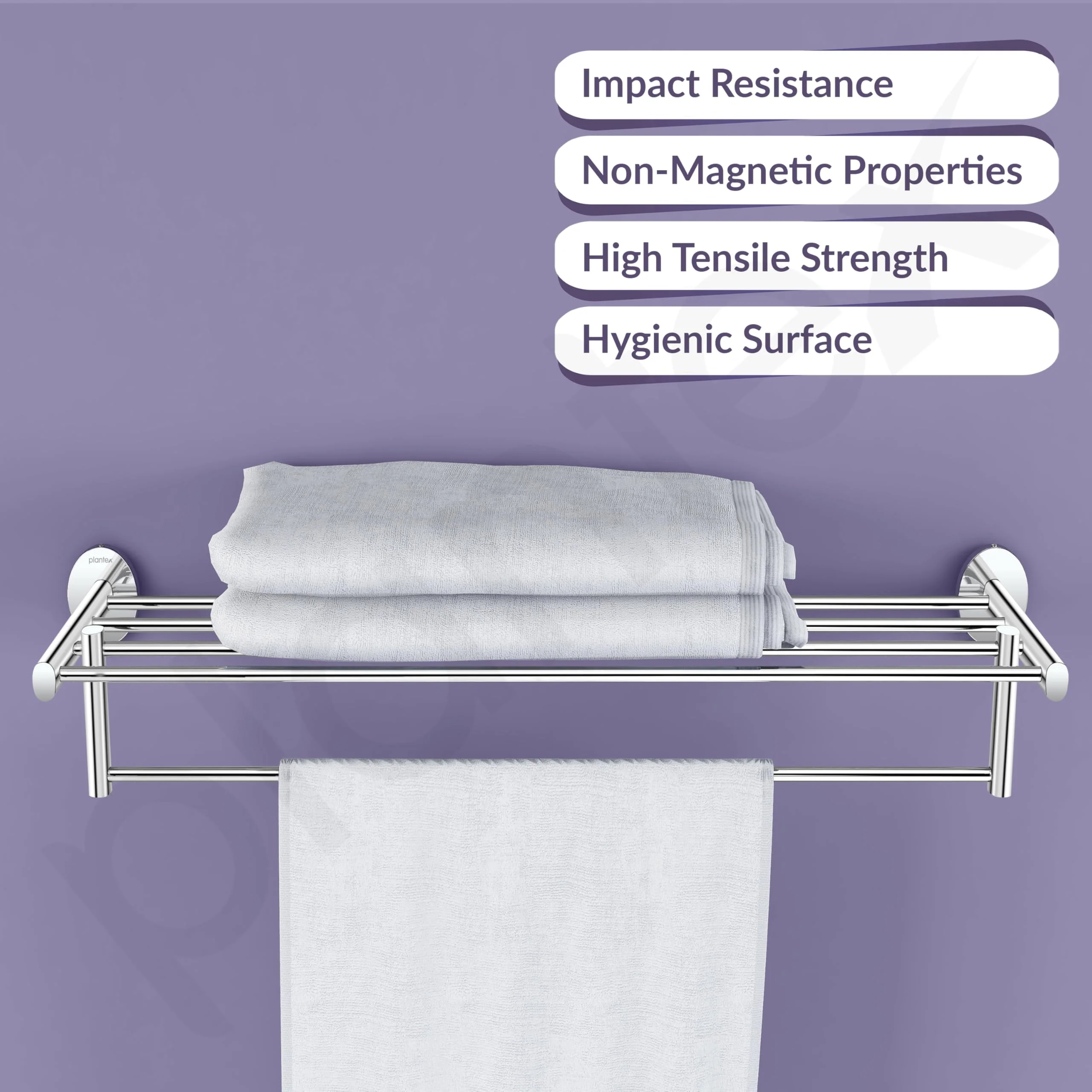 Plantex 304 Grade Stainless Steel 24 Inches Long Towel Rack/Towel Hanger for Bathroom/Towel Bar/Bathroom Accessories - Olive (Chrome) - Image 3