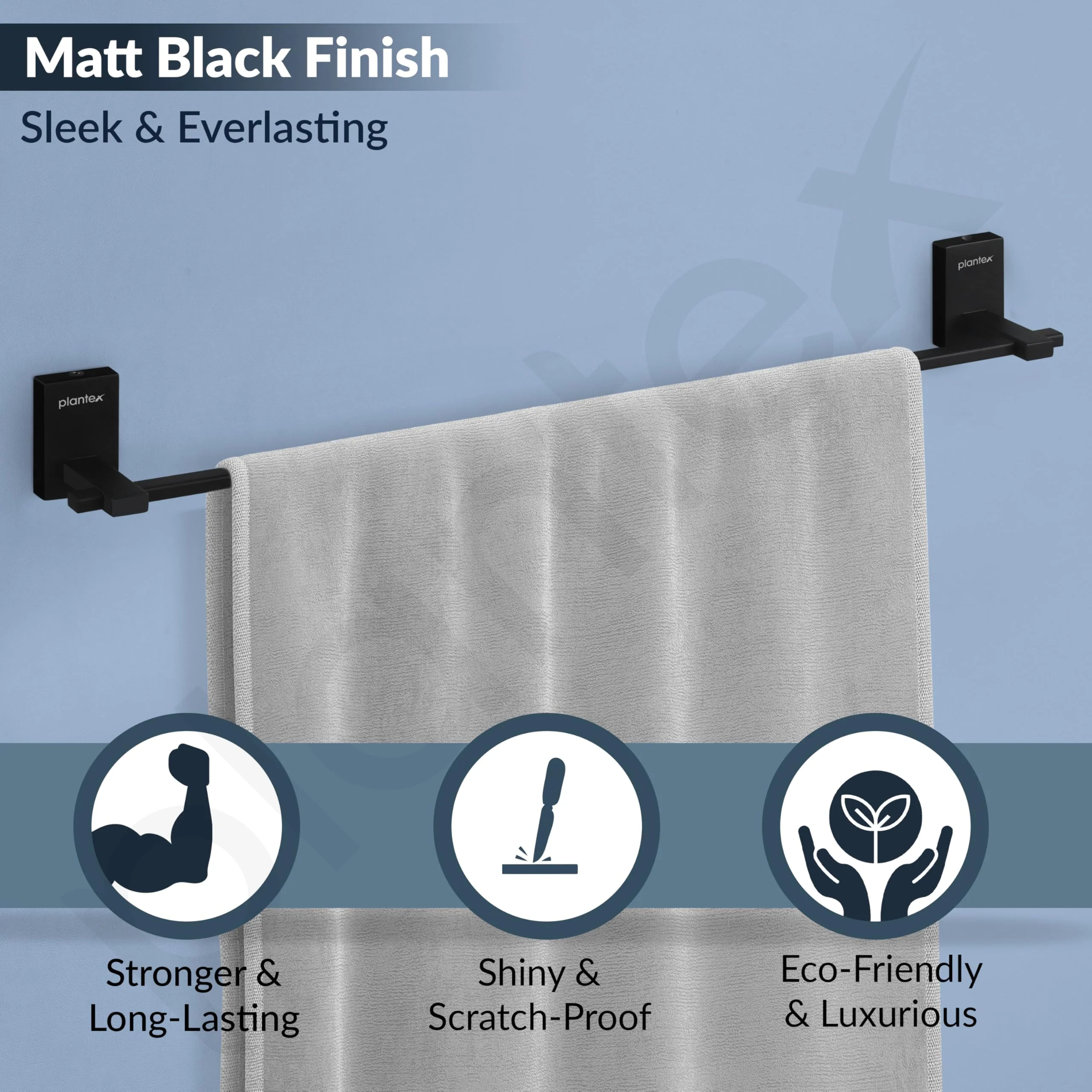 Plantex 304 Grade Stainless Steel 24-inches Single Towel Rod for Bathroom/Towel Rack/Towel Hanger/Bathroom Accessories - Senso (Black) - Image 5