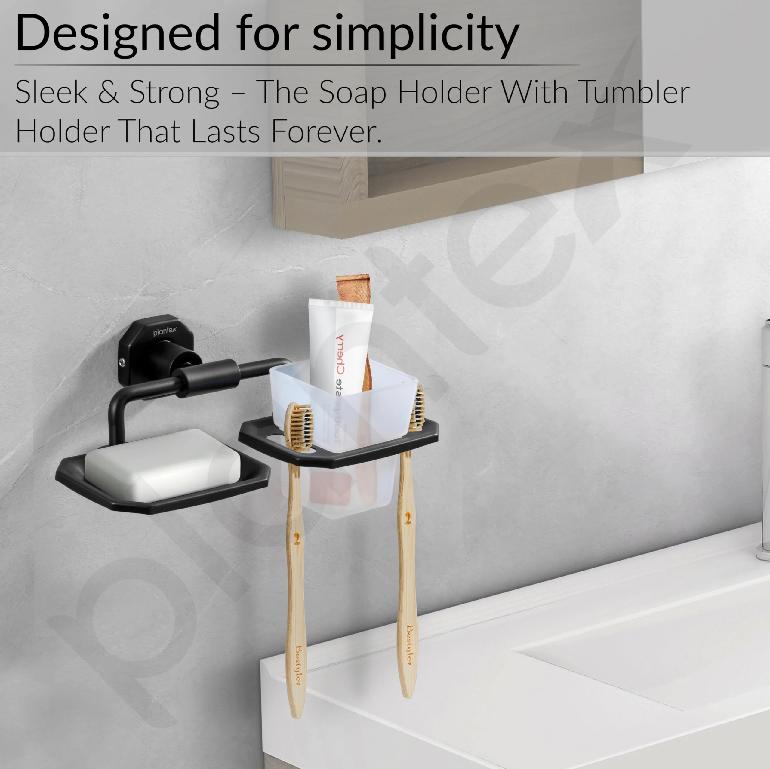 Plantex 304 Grade Stainless Steel 2in1 Soap Dish with Tumbler Holder/Soap Stand/Tooth Brush Holder/Bathroom Accessories - Nipron (Black) - Image 5