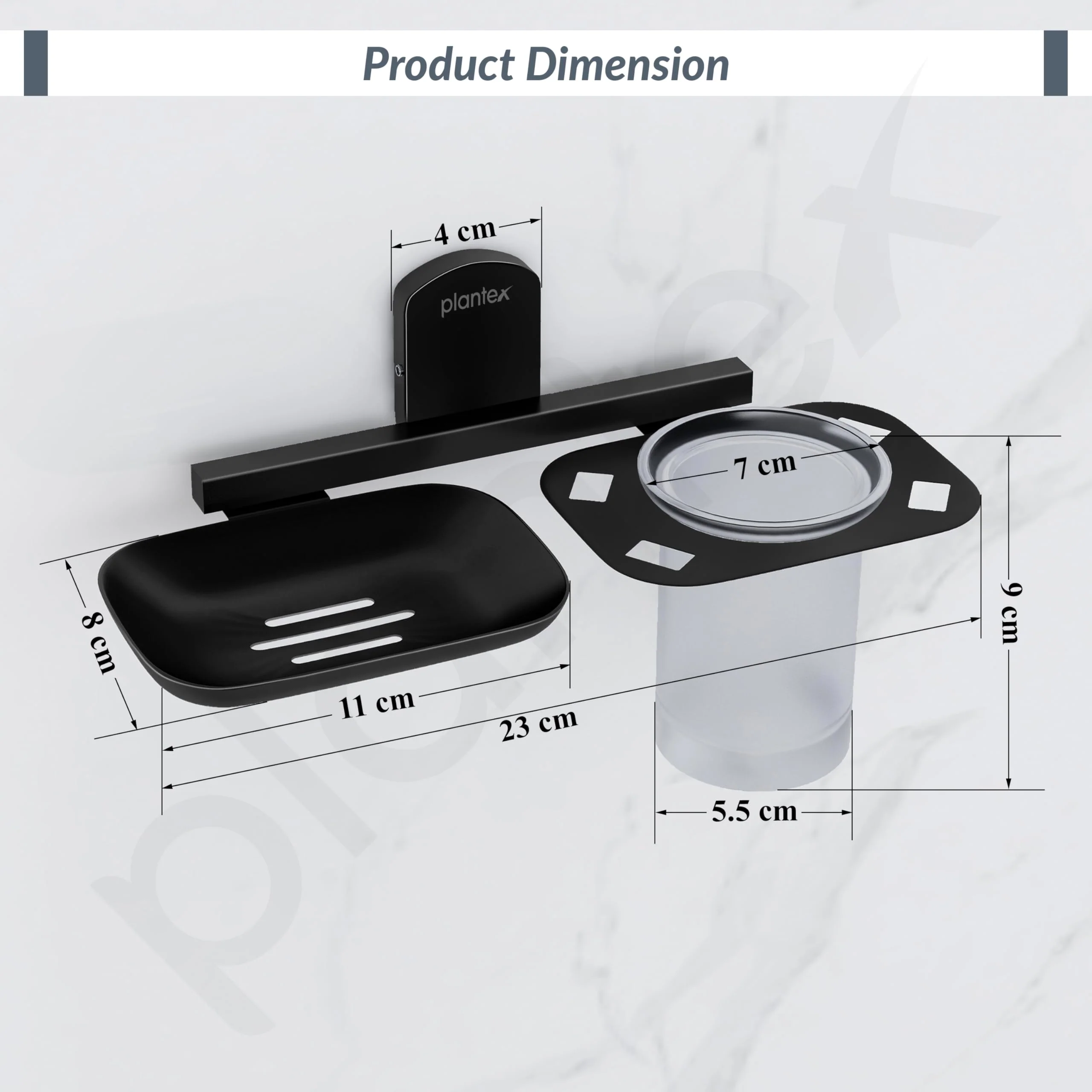 Plantex 304 Grade Stainless Steel 2in1 Soap Dish with Tumbler Holder/Soap Stand/Tooth Brush Holder for Bathroom/Bathroom Accessories - Pack of 1 (Parv-Black) - Image 3