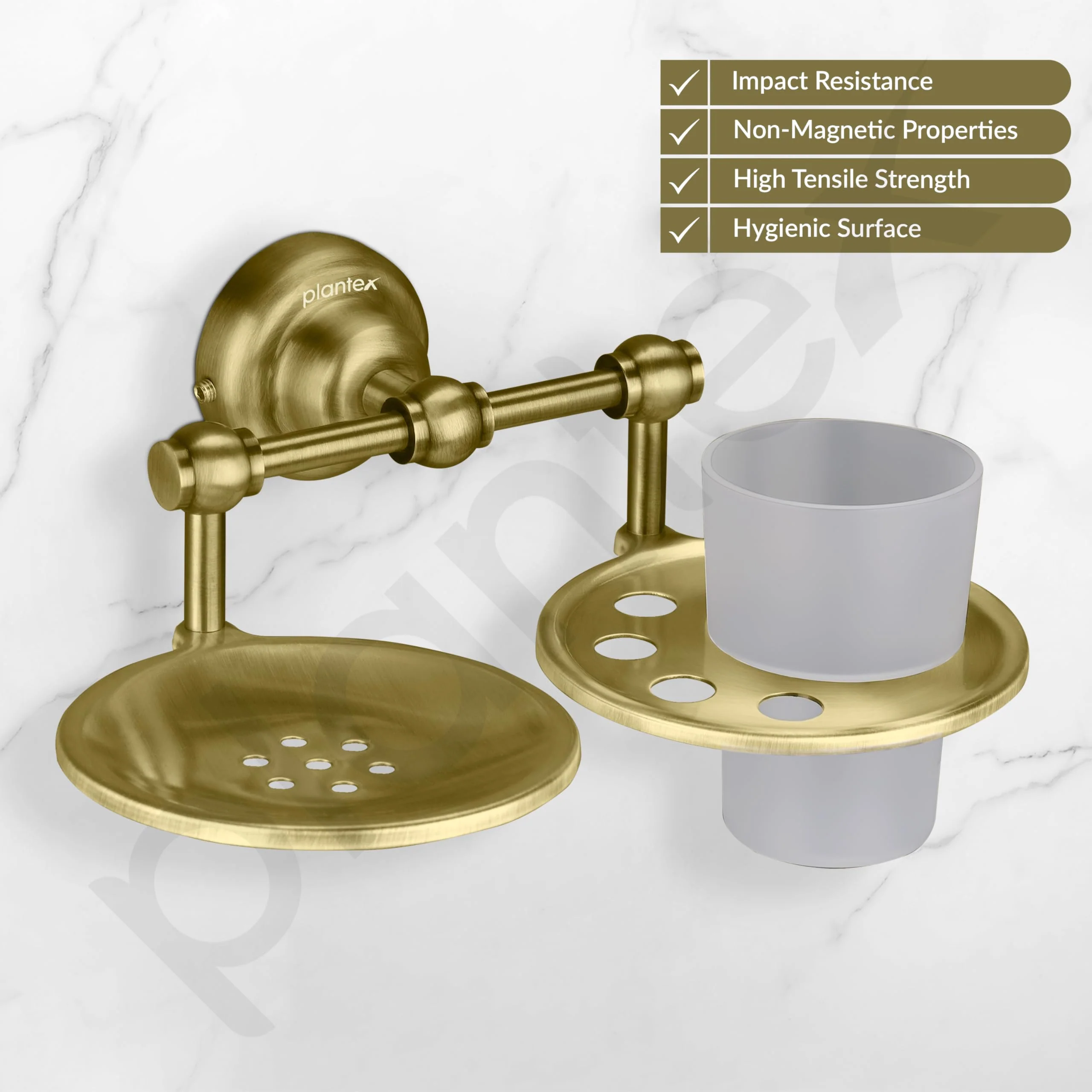Plantex 304 Grade Stainless Steel 2in1 Soap Holder with Tumbler Holder/Bathroom Accessories - Skyllo (Antique) - Image 2