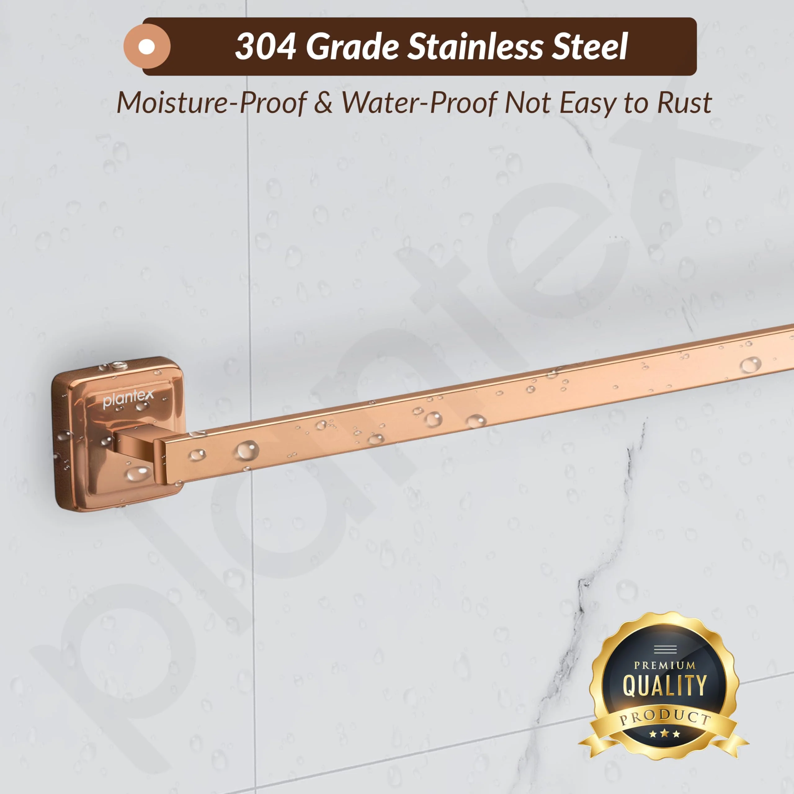 Plantex 304 Grade Stainless Steel Bathroom Single Towel Rod/Stylish and Durable Towel Hanger/Towel Stand/Bathroom Accessories - Decan (Rose Gold Finish) - Image 4