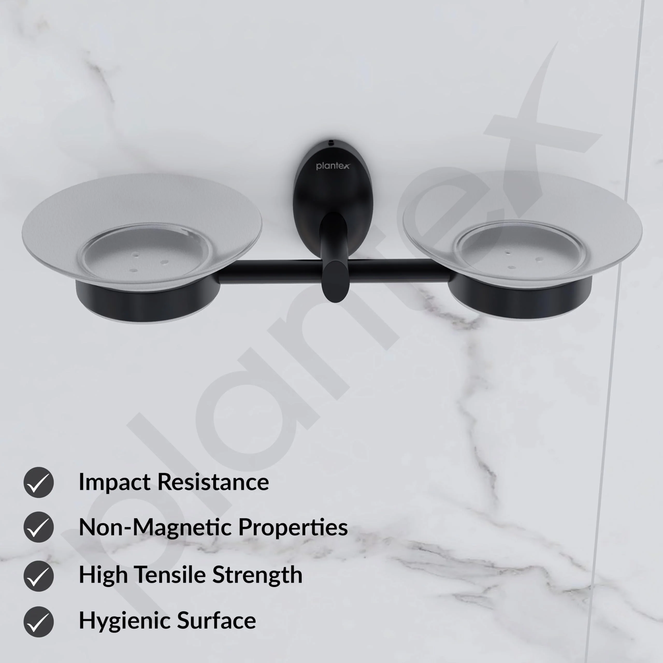 Plantex 304 Grade Stainless Steel Double Soap Holder/Dish/Stand for Bathroom and Wash Basin/Bathroom Accessories - Oreva (Black) - Image 2