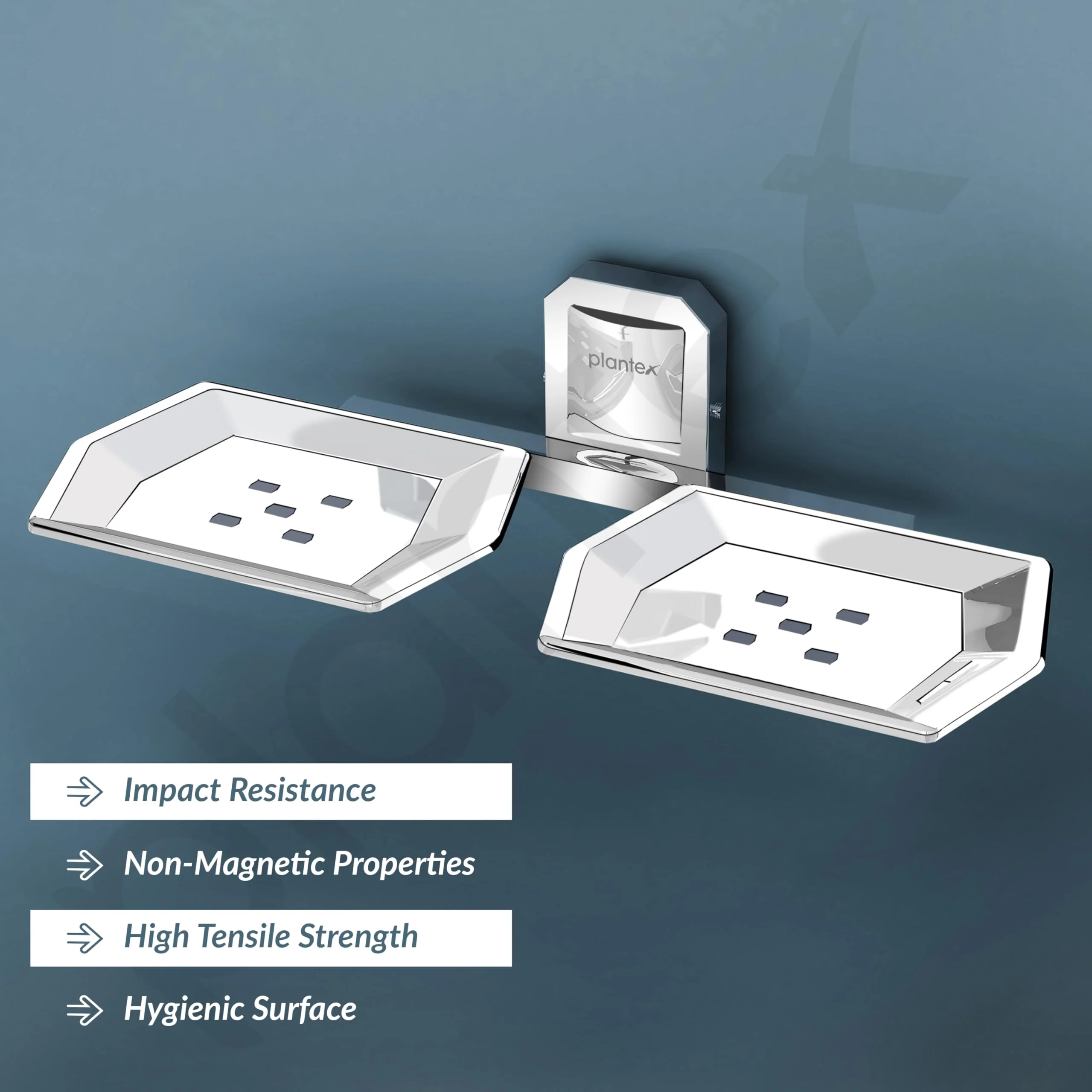 Plantex 304 Grade Stainless Steel Double Soap Holder for Bathroom/Soap Dish/Bathroom Soap Stand/Bathroom Accessories - Cute (Chrome) - Image 2