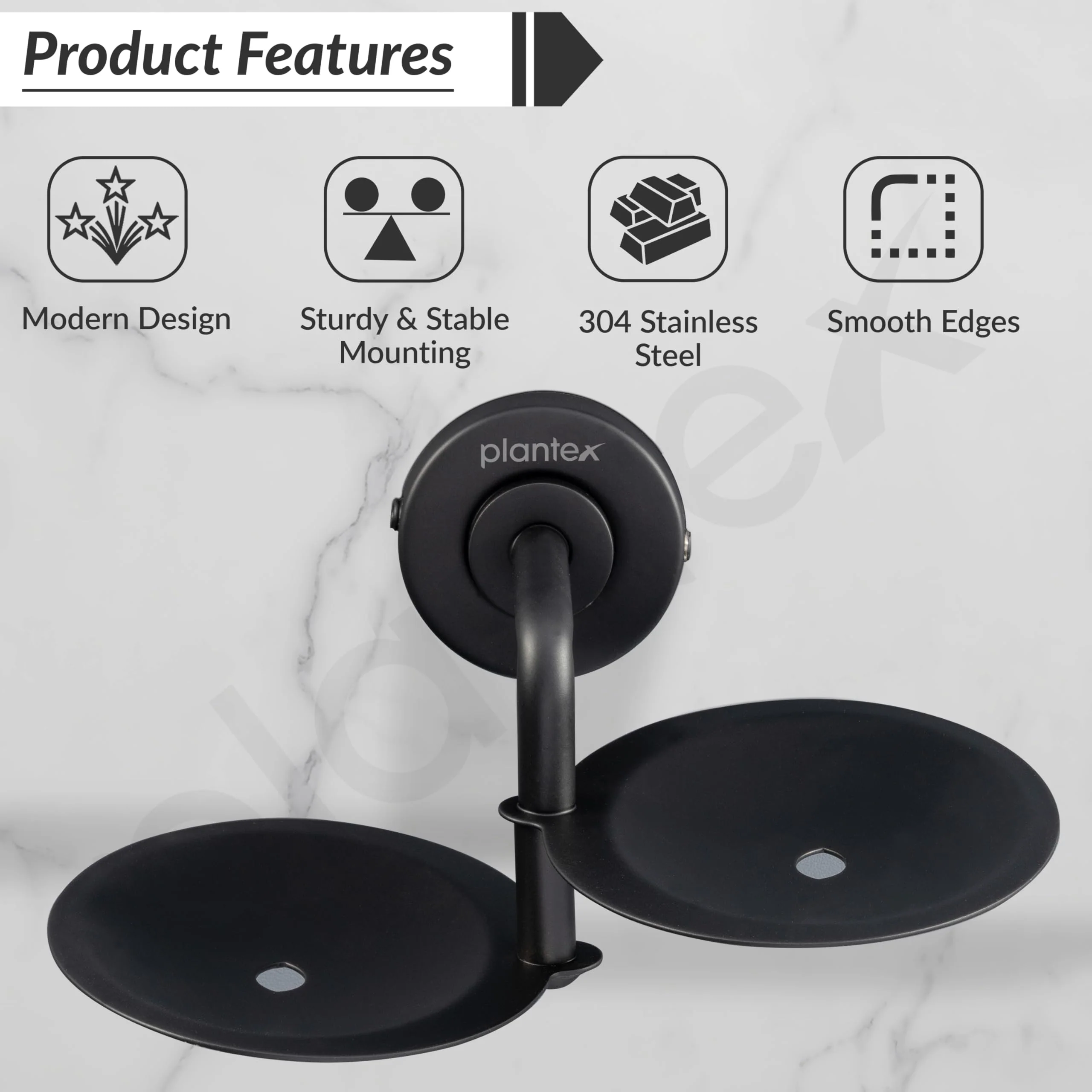 Plantex 304 Grade Stainless Steel Double Soap Holder/Soap Stand/Soap Dish for Bathroom and Wash Basin/Bathroom Accessories - Daizy (Black) - Image 2
