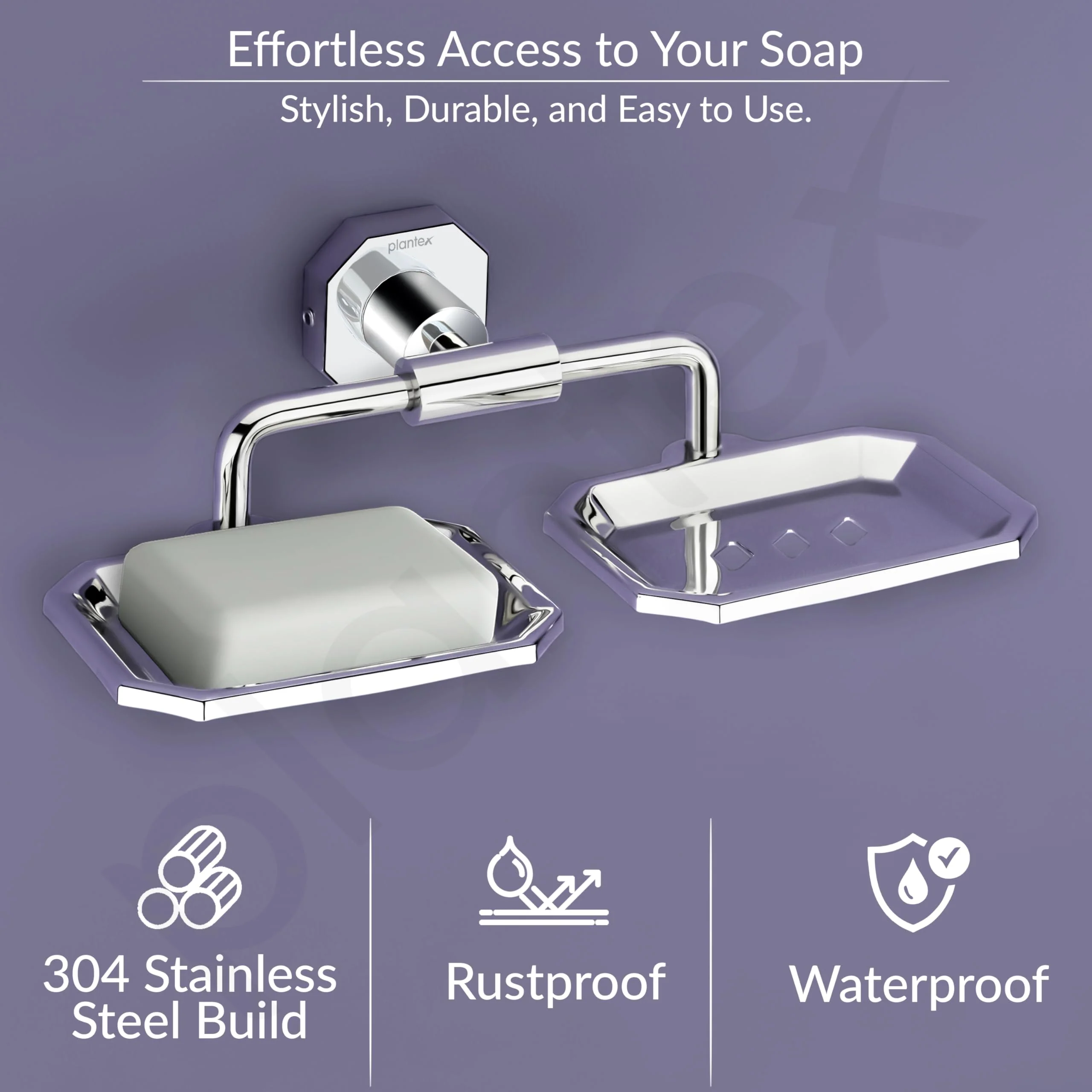 Plantex 304 Grade Stainless Steel Dual Soap Holder/Soap Stand/Soap Dish/Bathroom Accessories - Nipron (Chrome) - Image 3