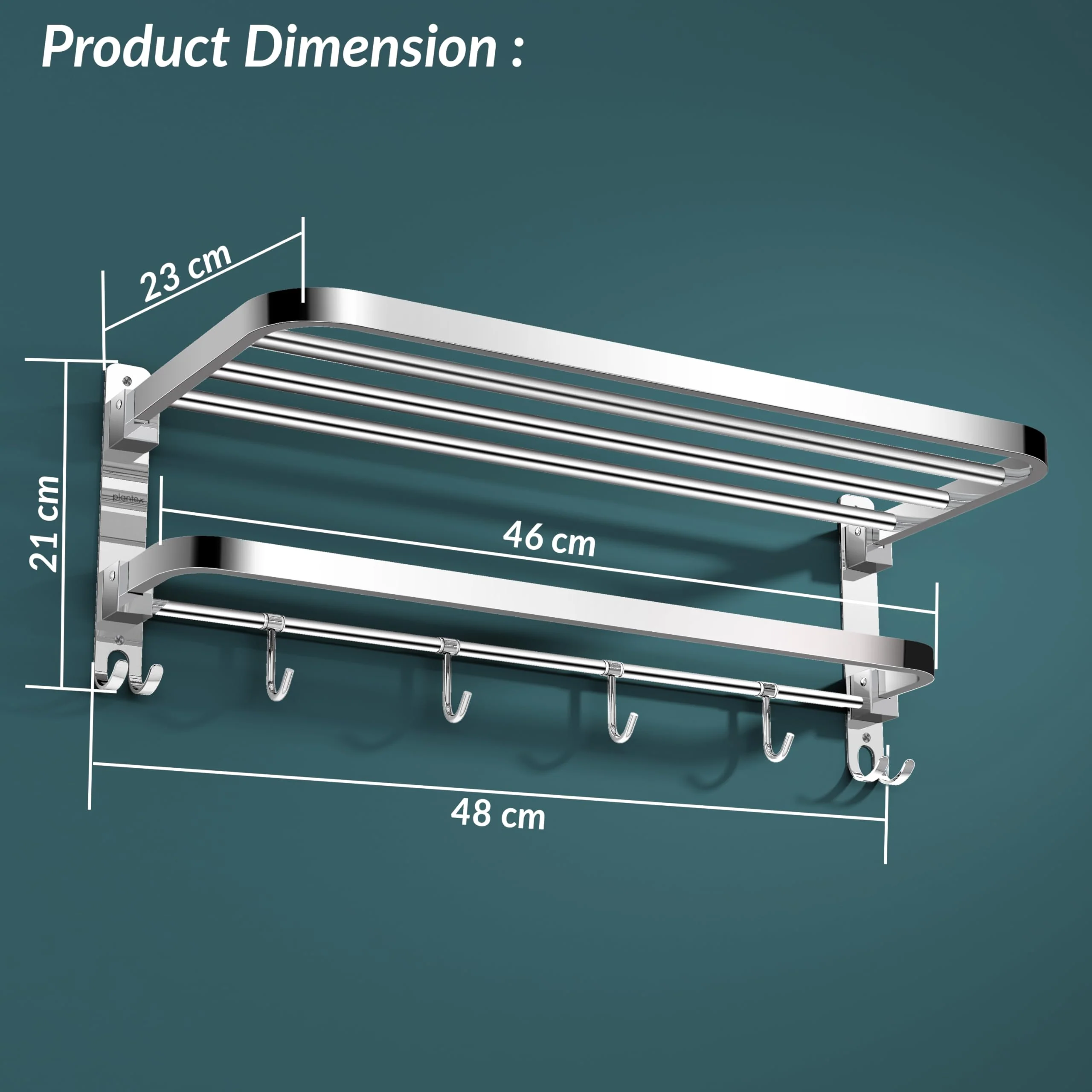 Plantex 304 Grade Stainless Steel Foldable Towel Rack in Bathroom/Cloth Hanger for Bathroom/Towel Rod with Hooks/Bathroom Accessories (18 Inch) Chrome - Image 4