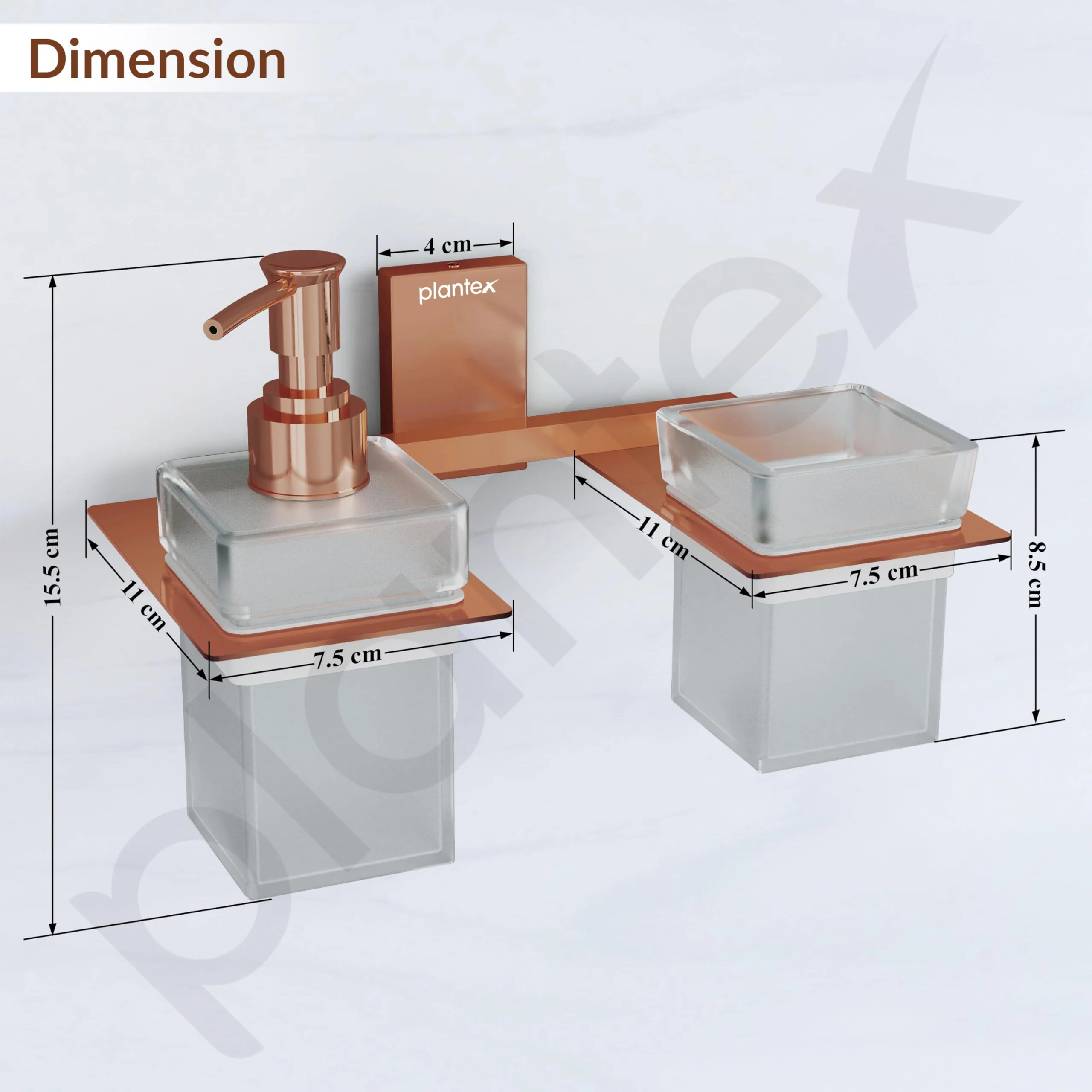 Plantex 304 Grade Stainless Steel Glass Liquid Dispenser with Tumbler Holder/Toothbrush Holder/Shampoo Dispenser for Washbasin/Kitchen/Bathroom Accessories - Pack of 1 (Crystal, PVD Rose Gold) - Image 3