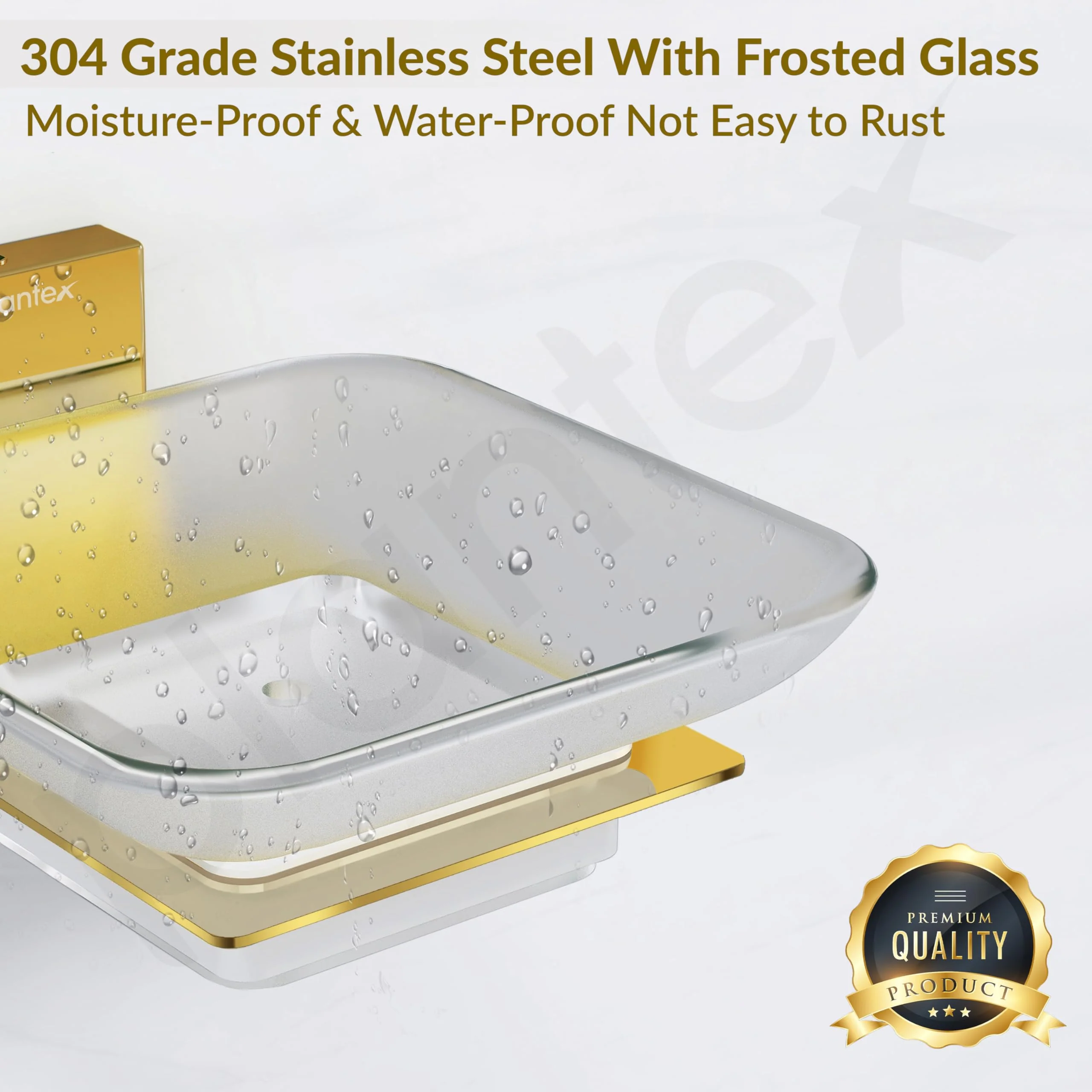 Plantex 304 Grade Stainless Steel Glass Soap Dish/Soap Stand/Soap Holder/Bathroom Accessories - Crystal (PVD Gold) - Image 4