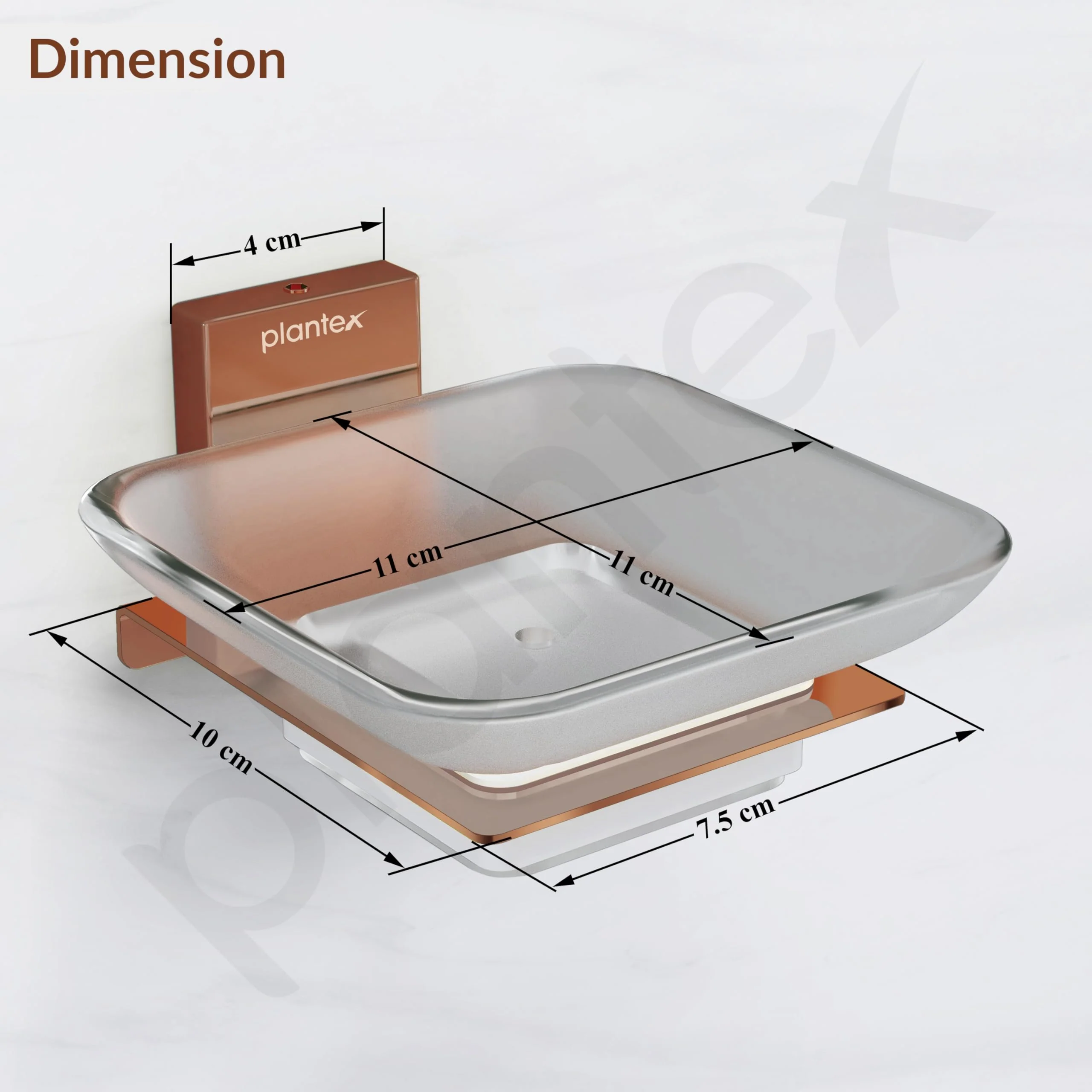 Plantex 304 Grade Stainless Steel Glass Soap Dish/Soap Stand/Soap Holder/Soap Storage/Bathroom Accessories - Crystal (PVD Rose Gold) - Image 3