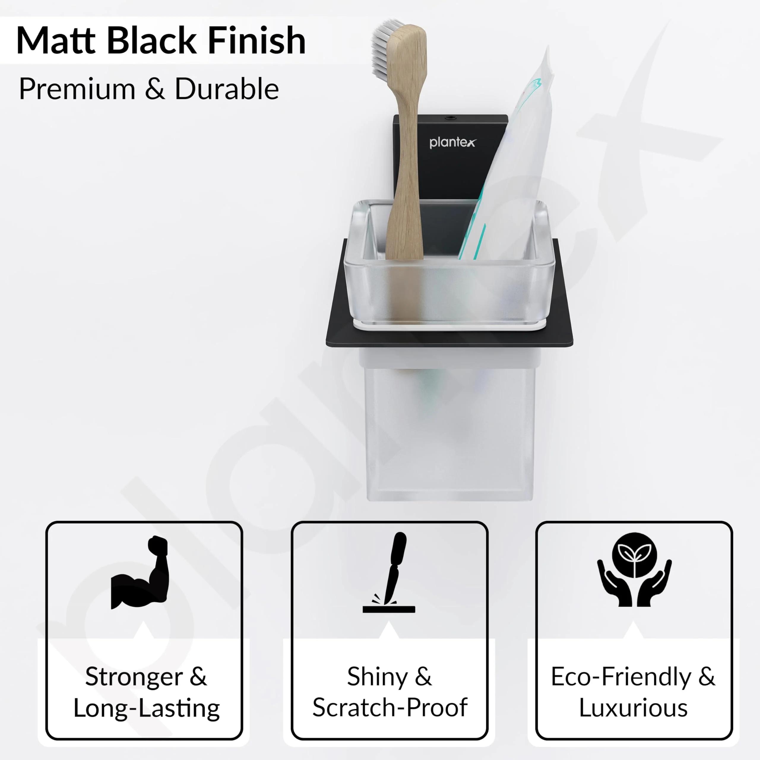 Plantex 304 Grade Stainless Steel Glass Tumbler Holder/Toothbrush Holder for Bathroom/Bathroom Accessories – Pack of 1 (Crystal, Black) - Image 5