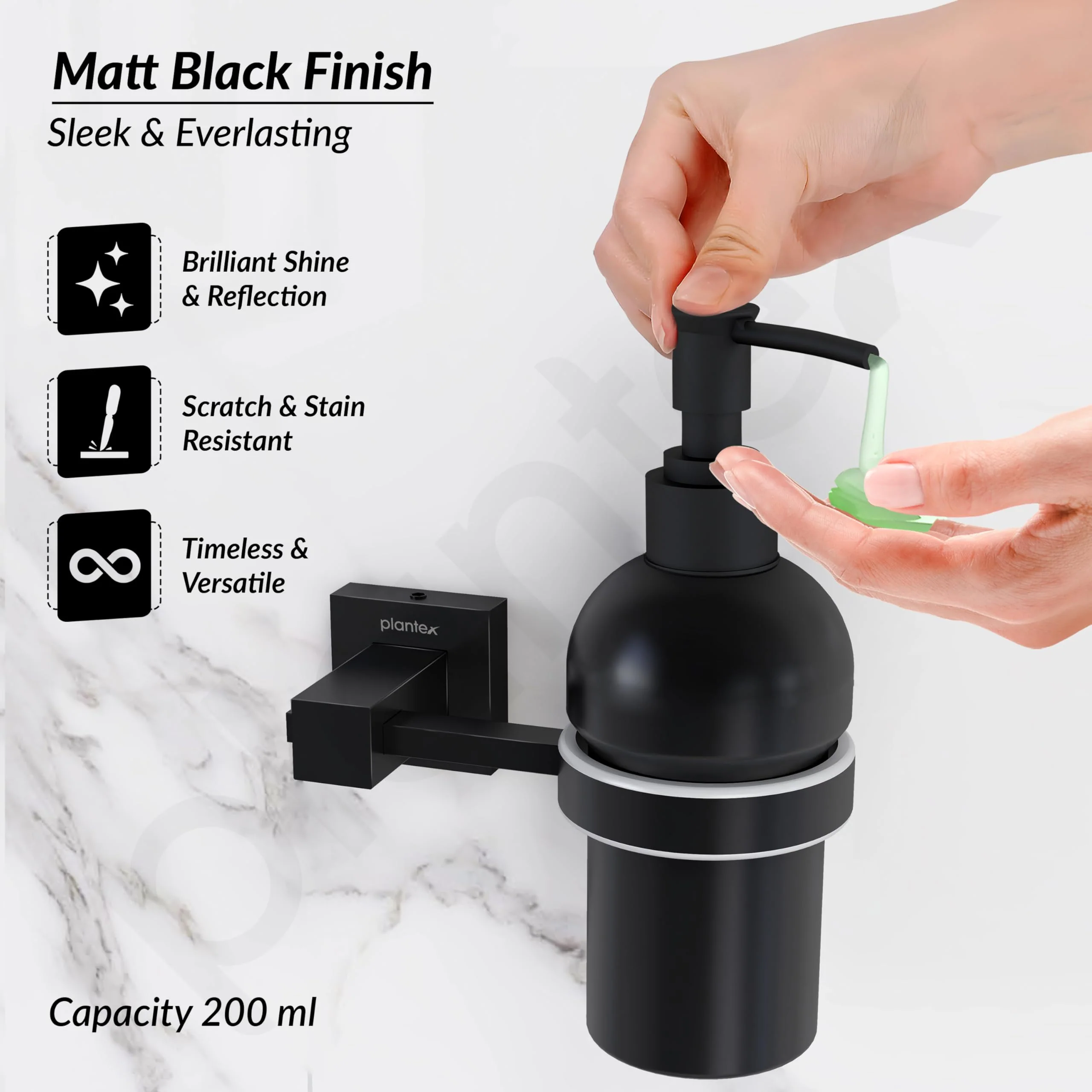 Plantex 304 Grade Stainless Steel Hand Wash Holder for Wash Basin Liquid Soap Dispenser/Bathroom Accessories - Splash (Black) - Image 5