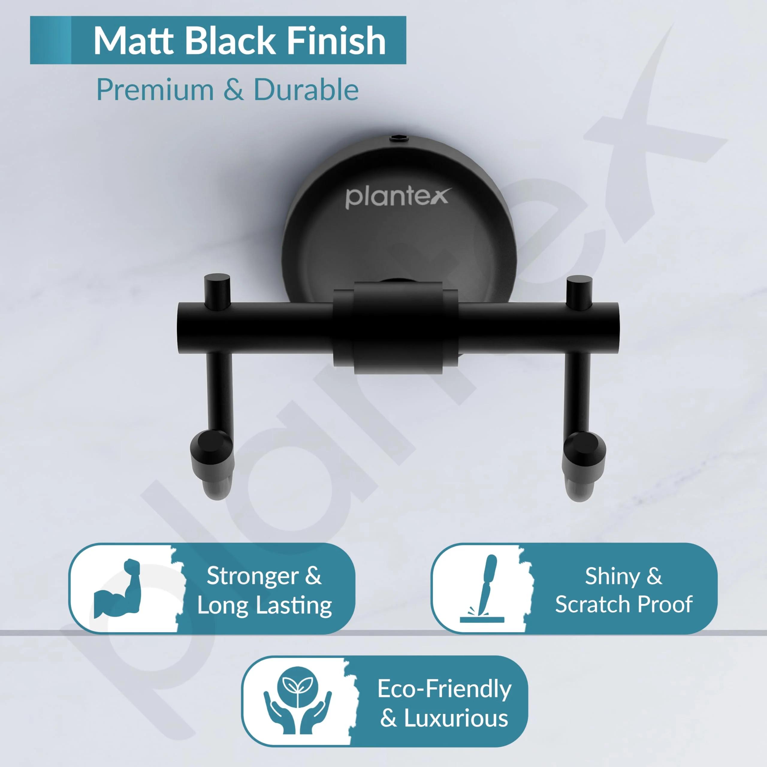 Plantex 304 Grade Stainless Steel Hooks for Hanging Clothes and Towel in Bathroom/Living Room - Niko (Black) - Image 3