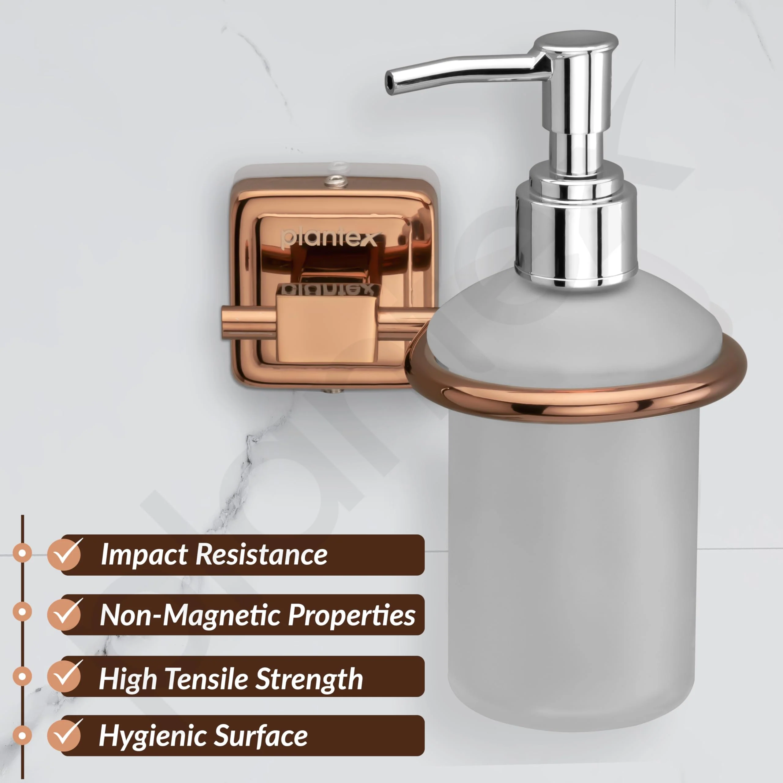 Plantex 304 Grade Stainless Steel Liquid Soap Dispenser for Kitchen/Soap Dispenser Wall Mount for Bathroom Accessories- Decan (Rose Gold) - Image 2