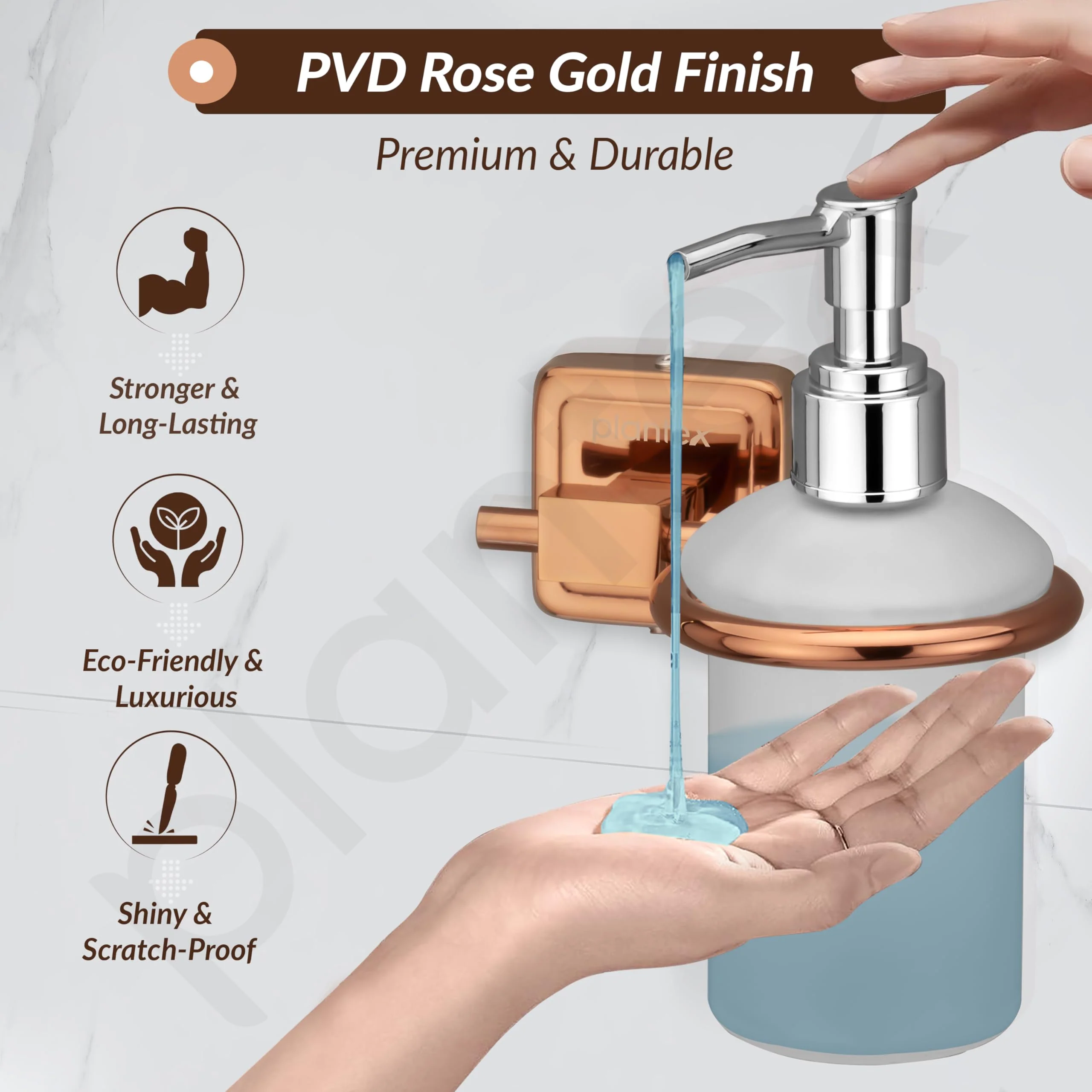 Plantex 304 Grade Stainless Steel Liquid Soap Dispenser for Kitchen/Soap Dispenser Wall Mount for Bathroom Accessories- Decan (Rose Gold) - Image 3