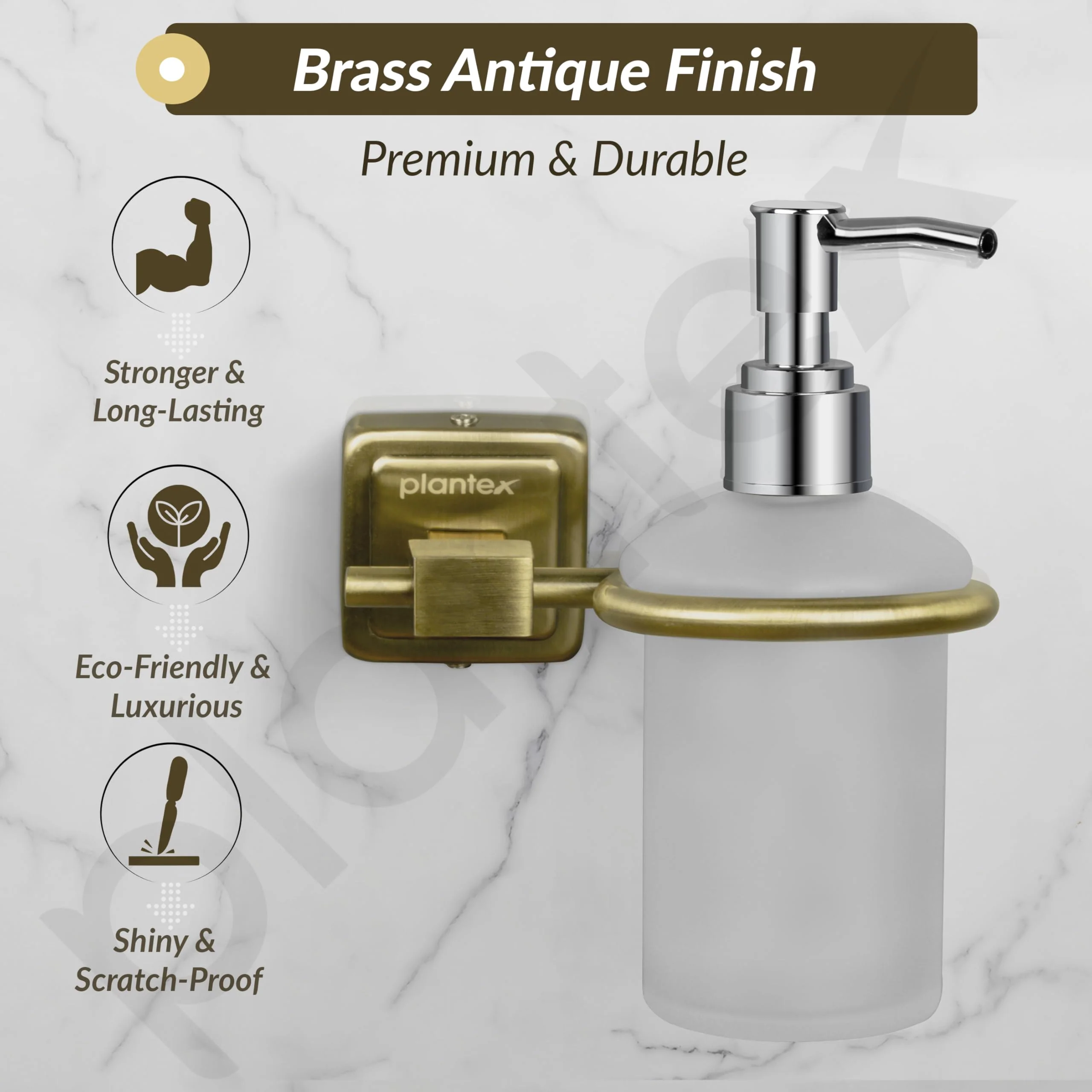 Plantex 304 Grade Stainless Steel Liquid Soap Dispenser/Shampoo Dispencer/Handwash Bottle Stand - Decan (Brass Antique) - Image 3