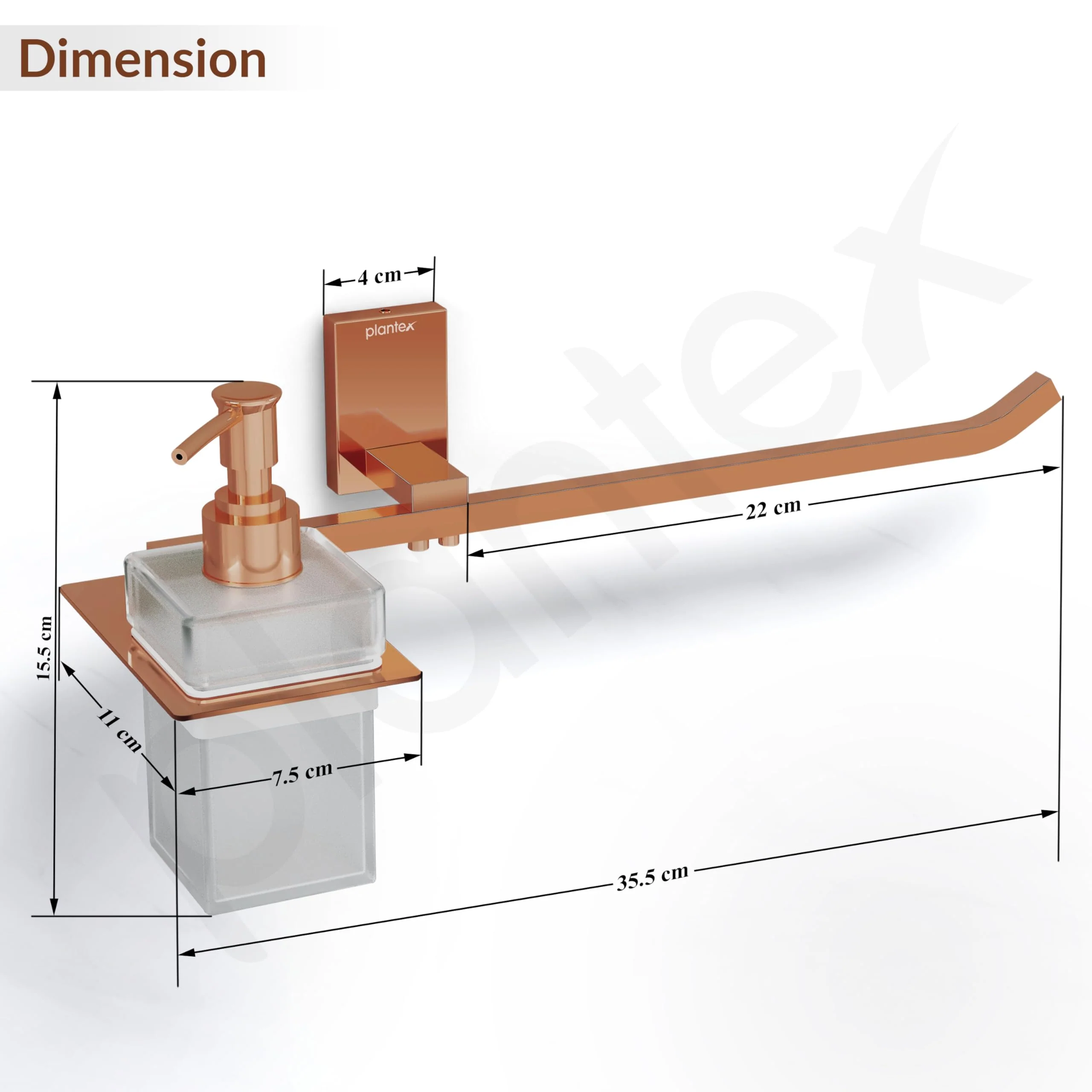 Plantex 304 Grade Stainless Steel Liquid Soap Dispenser with Napkin Ring/Shampoo Dispenser/Towel Ring for Bathroom/Bathroom Accessories - Pack of 1 (Crystal, PVD Rose Gold) - Image 3