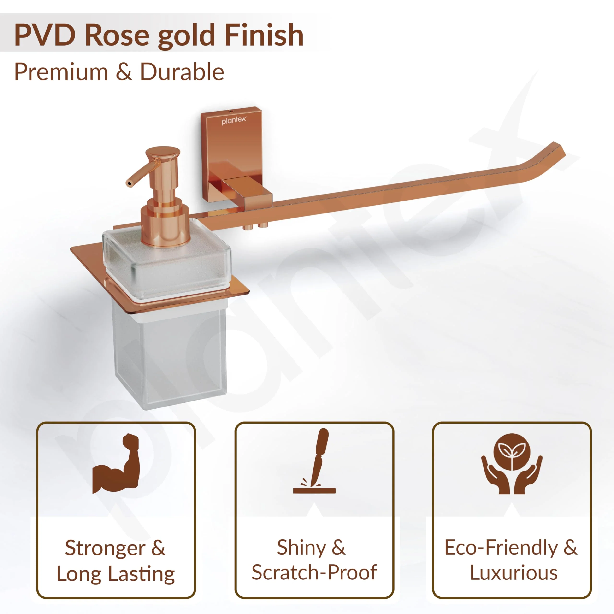 Plantex 304 Grade Stainless Steel Liquid Soap Dispenser with Napkin Ring/Shampoo Dispenser/Towel Ring for Bathroom/Bathroom Accessories - Pack of 1 (Crystal, PVD Rose Gold) - Image 5