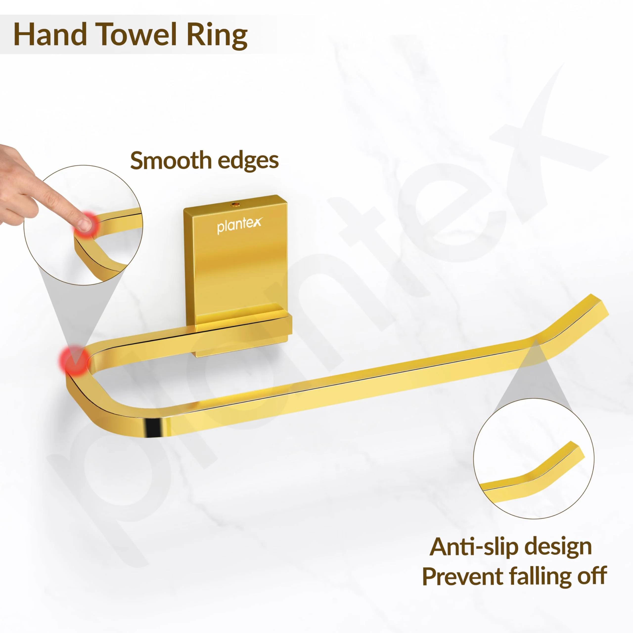 Plantex 304 Grade Stainless Steel Napkin Holder for Wash Basin/Towel Holder for Bathroom/Towel Holder/Towel Ring/Bathroom Accessories - Crystal (PVD Gold) - Image 7