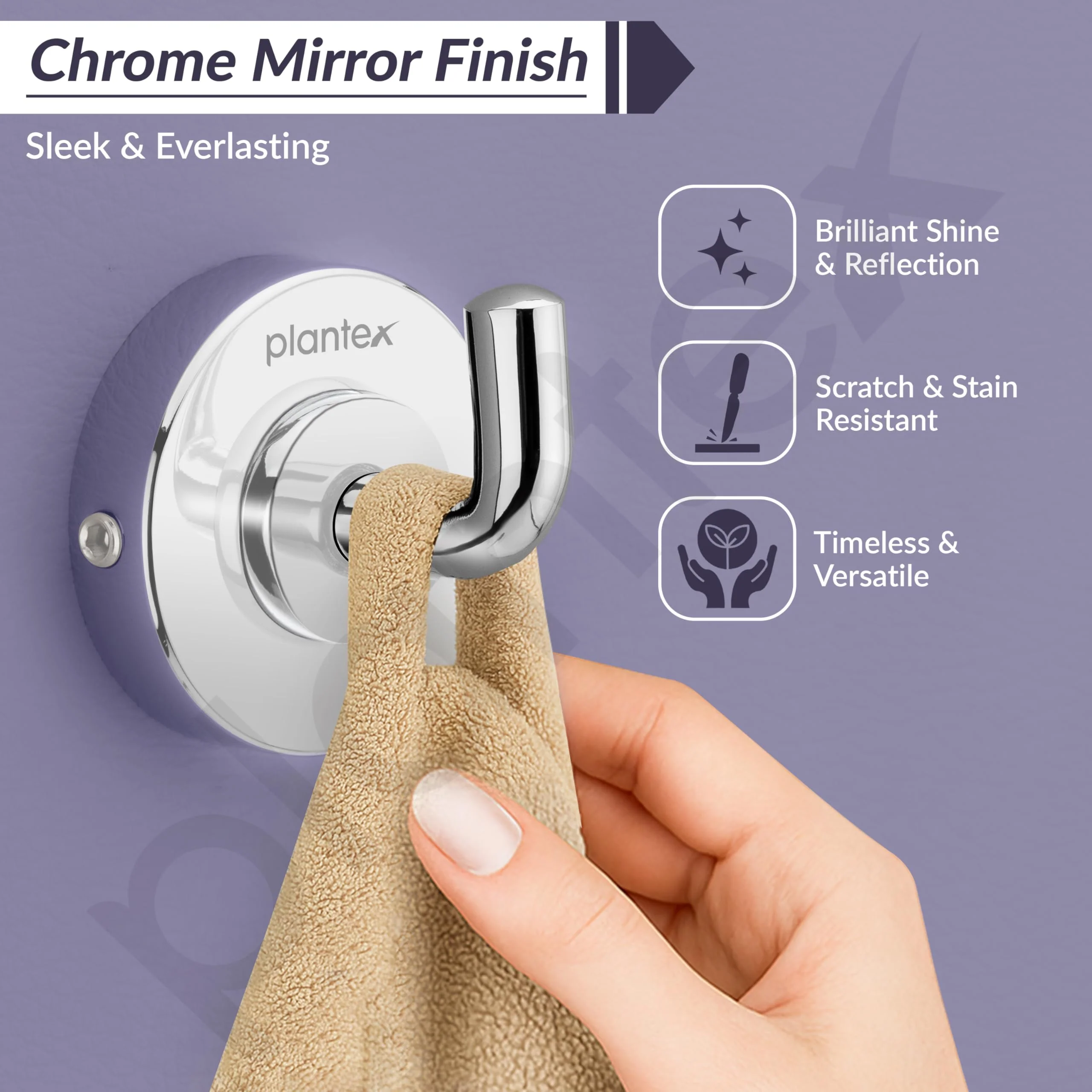 Plantex 304 Grade Stainless Steel Robe Hook/Cloth-Towel Hanger/Napkin Hanger/Bathroom Accessories - Daizy (Chrome) - Image 3
