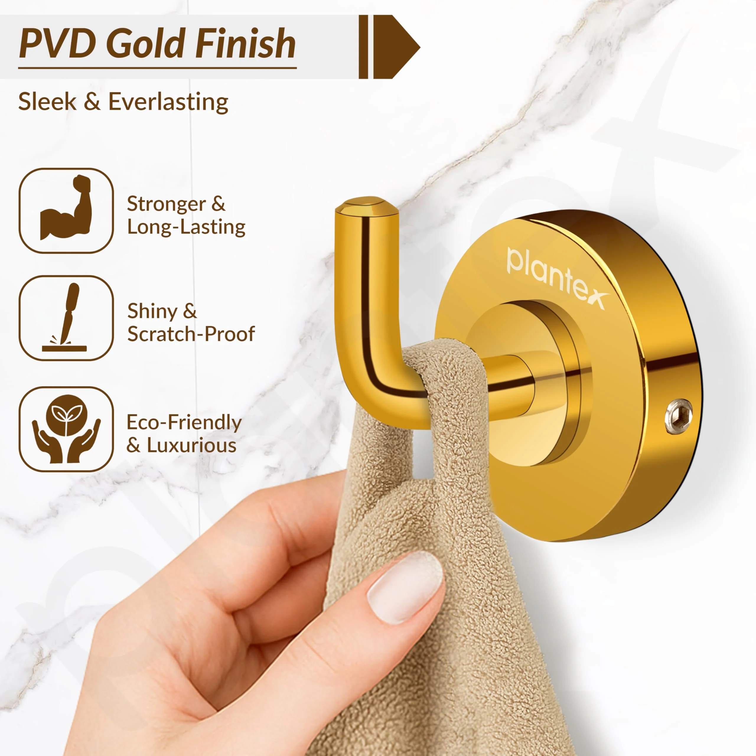 Plantex 304 Grade Stainless Steel Robe Hook/Cloth-Towel Hanger/Napkin Hanger/Bathroom Accessories Pack of 1, Daizy (Golden) - Image 3
