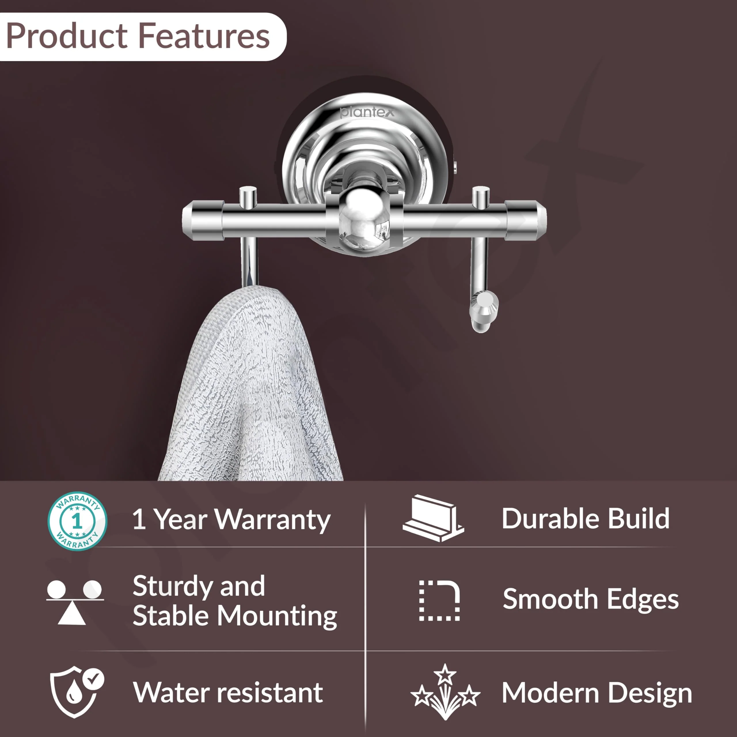 Plantex 304 Grade Stainless Steel Robe Hook/Cloth-Towel Hanger/Napkin Hanger/Bathroom Accessories Pack of 1, Skyllo (Chrome) - Image 2